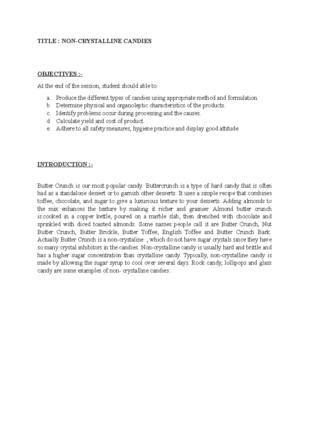 NON Crystalline Candies Butter Crunch TITLE NONCRYSTALLINE