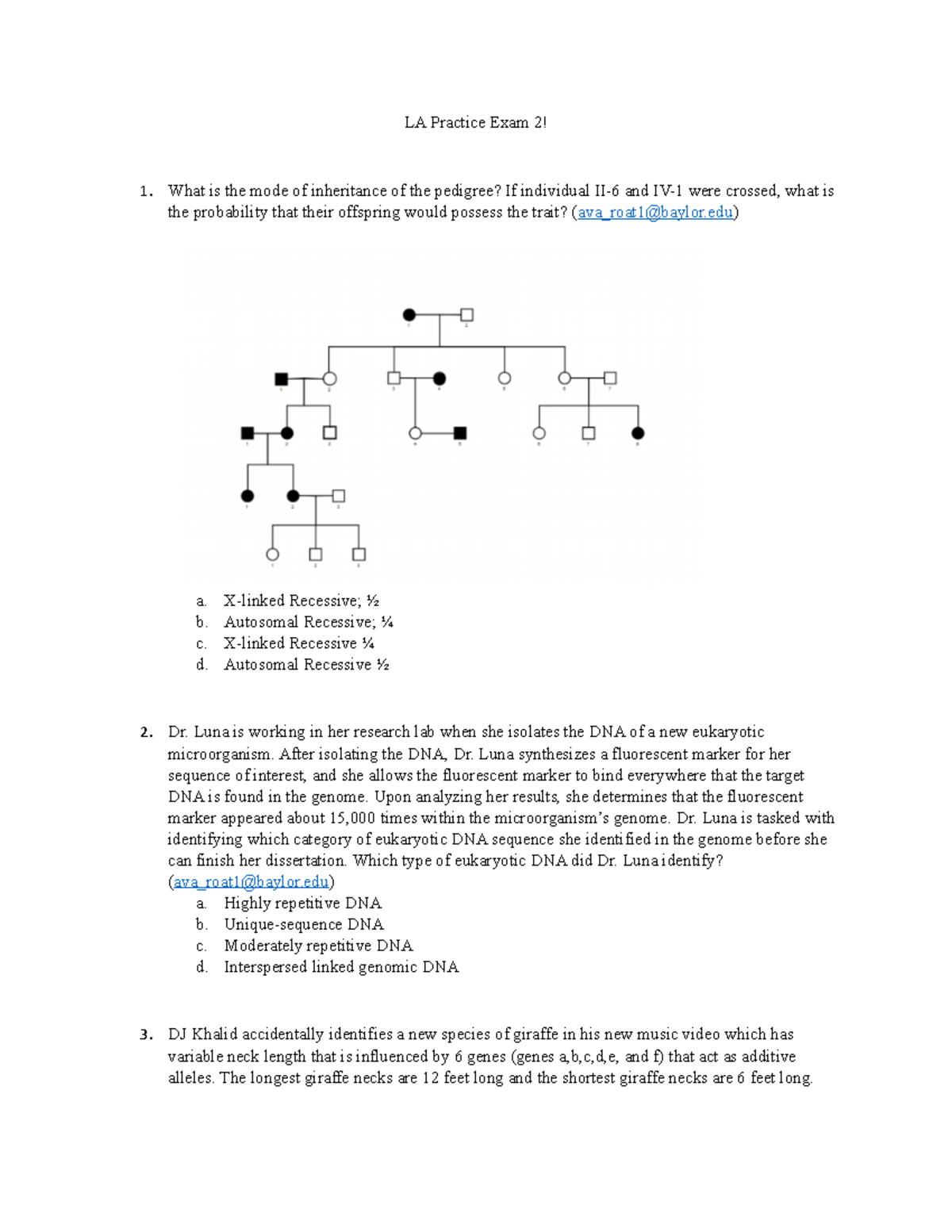 LA+Practice+Exam+2 - practice - LA Practice Exam 2! What is the mode of ...