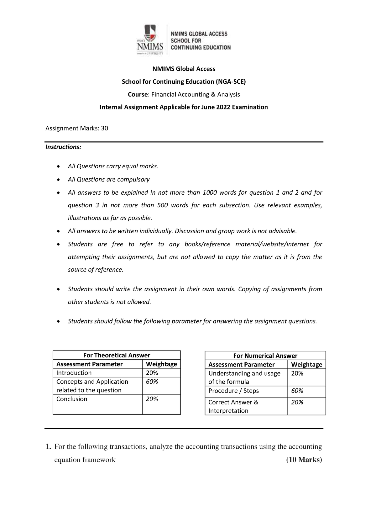 nmims financial accounting assignment june 2022