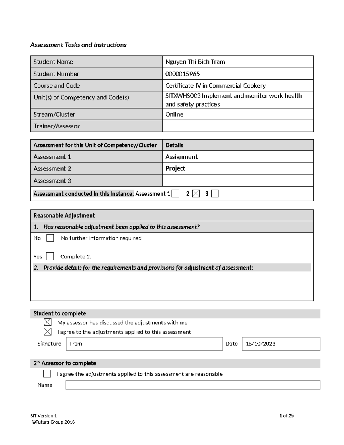 Sitxwhs 003 Assessment 2 -Project - Assessment Tasks and Instructions ...