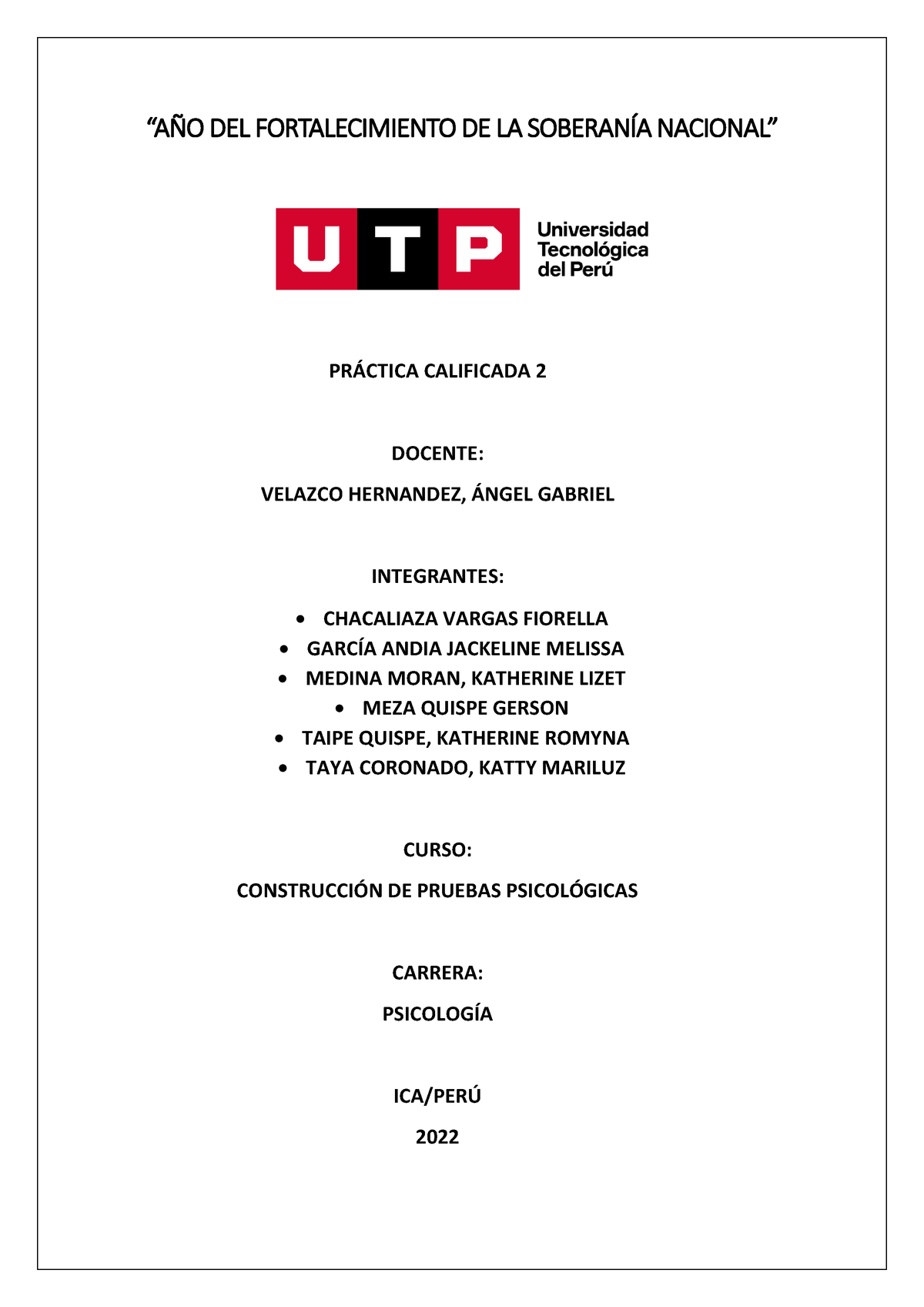 PRÁ Ctica Calificada 2 - PR¡CTICA CALIFICADA 2 DOCENTE: VELAZCO ...