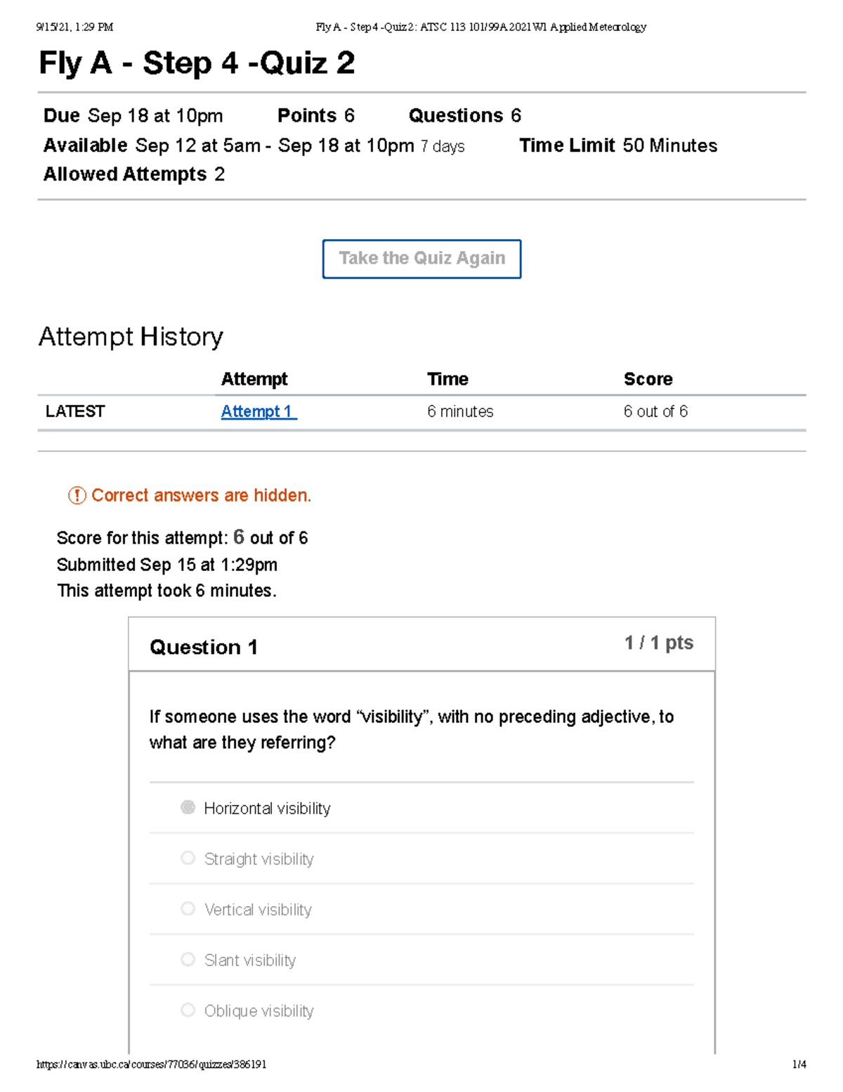 Fly A - Step 4 -Quiz 2 ATSC 113 101 99A 2021W1 Applied Meteorology ...