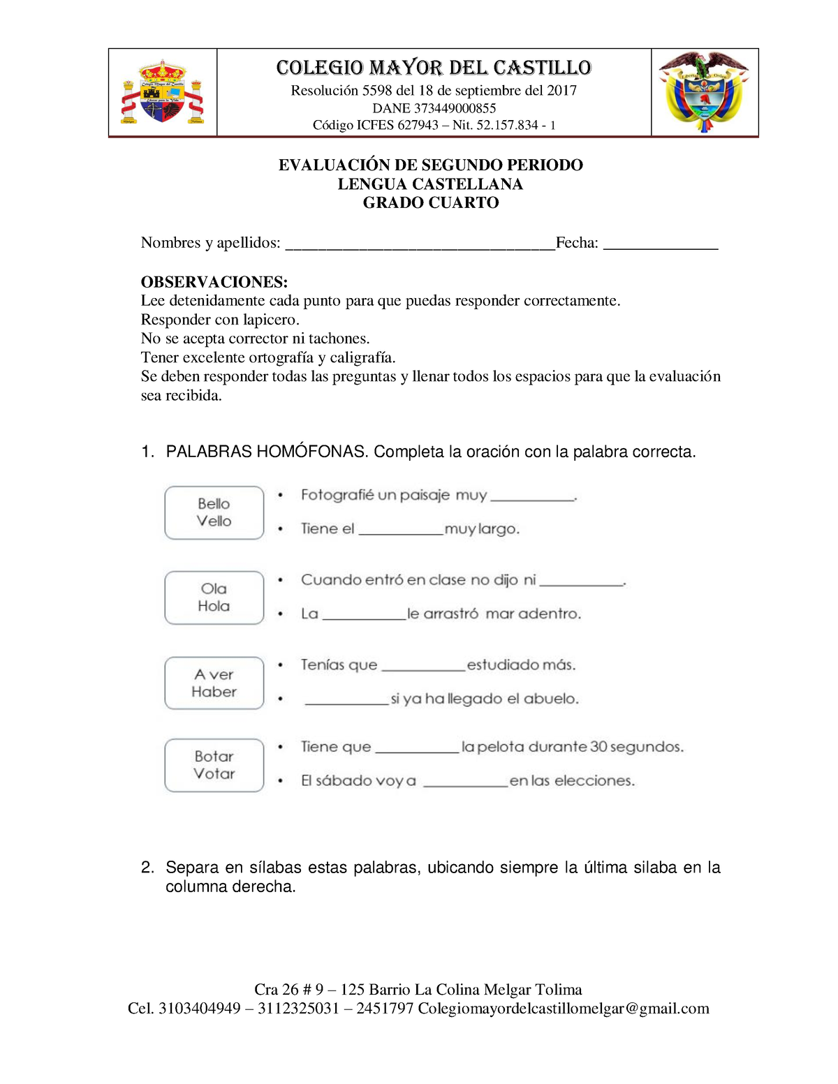 Evaluacion DE Español Grado Cuarto PDF - Resolución 5598 Del 18 De ...