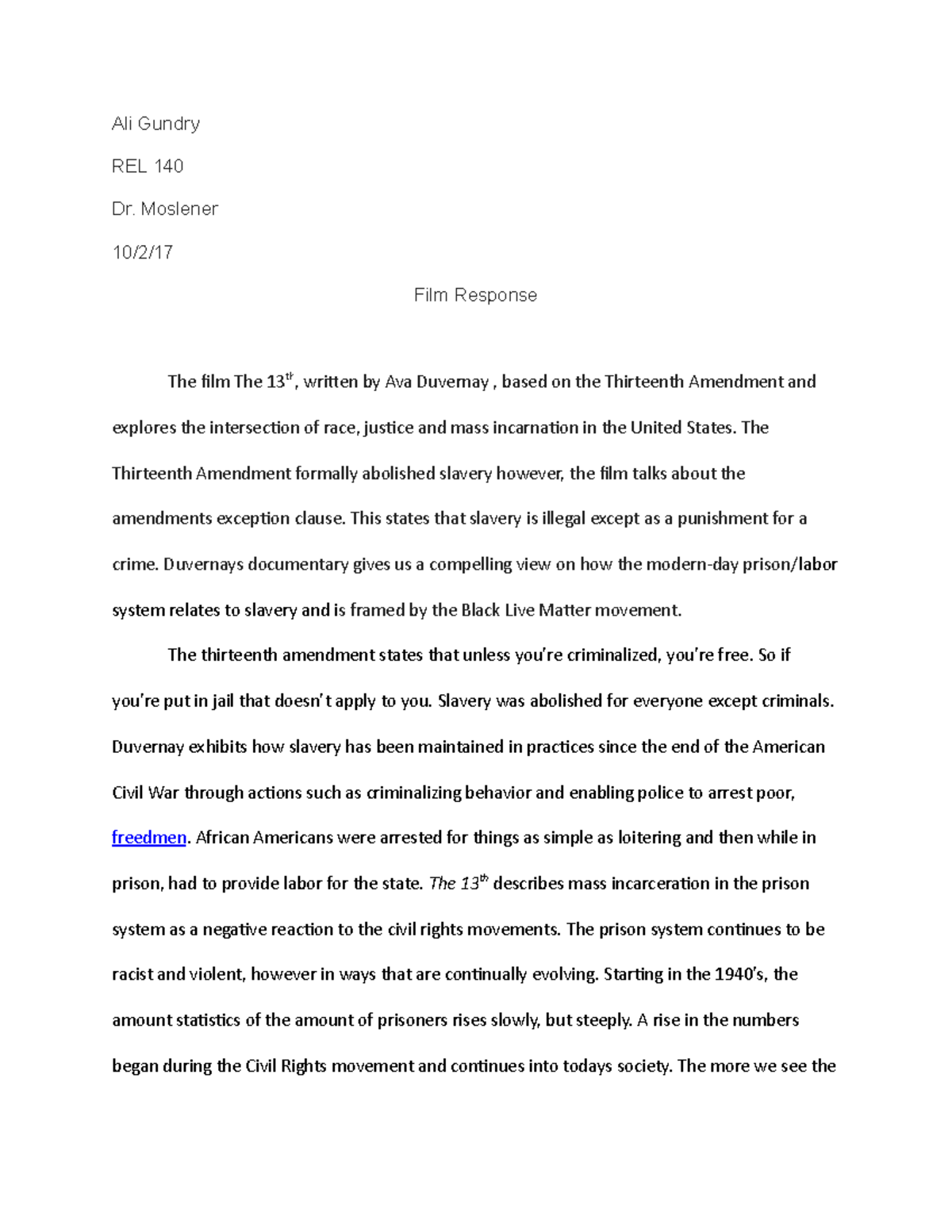 13th movie review essay