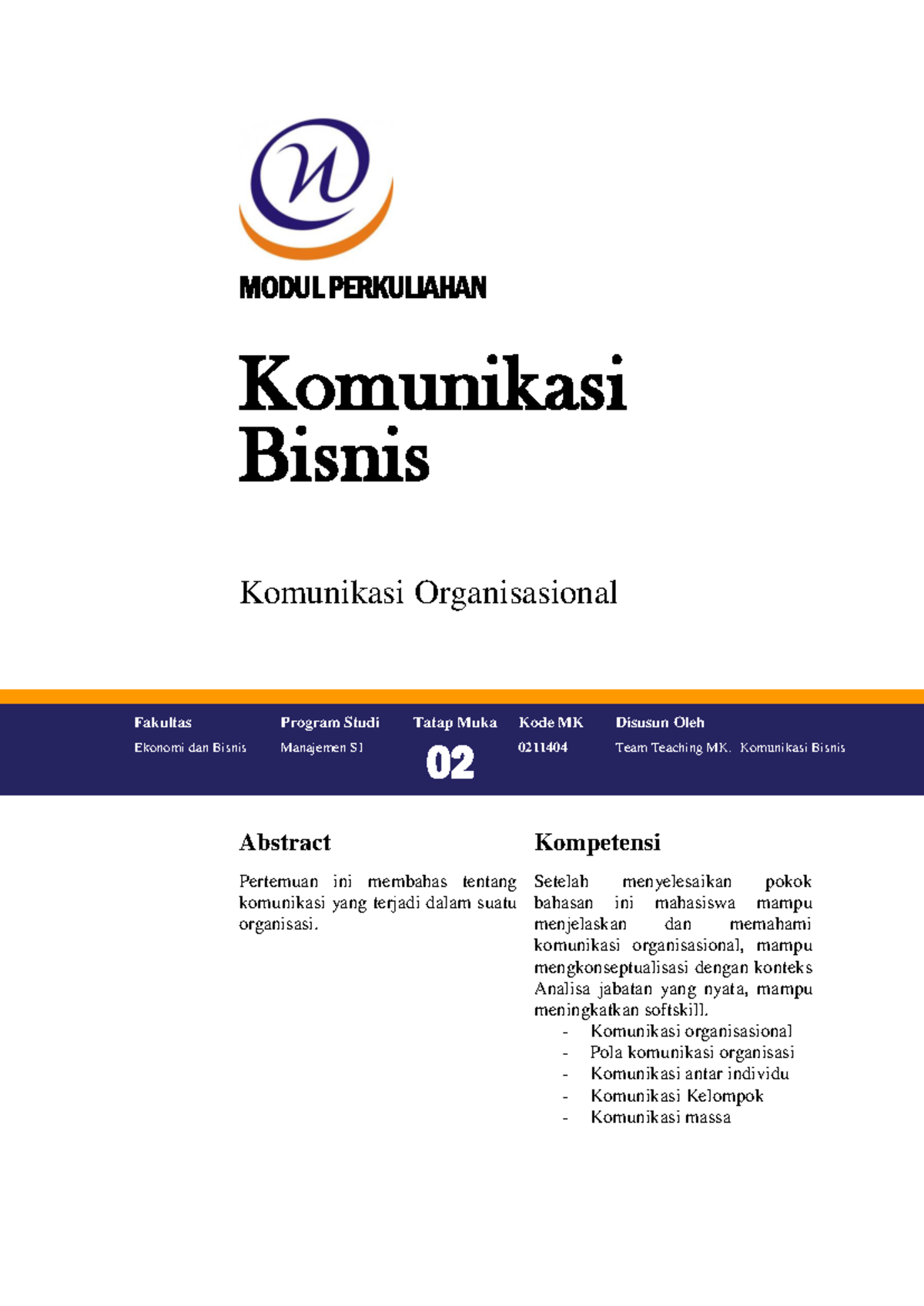 02. Modul Komunikasi Organisasional - MODUL PERKULIAHAN Komunikasi ...