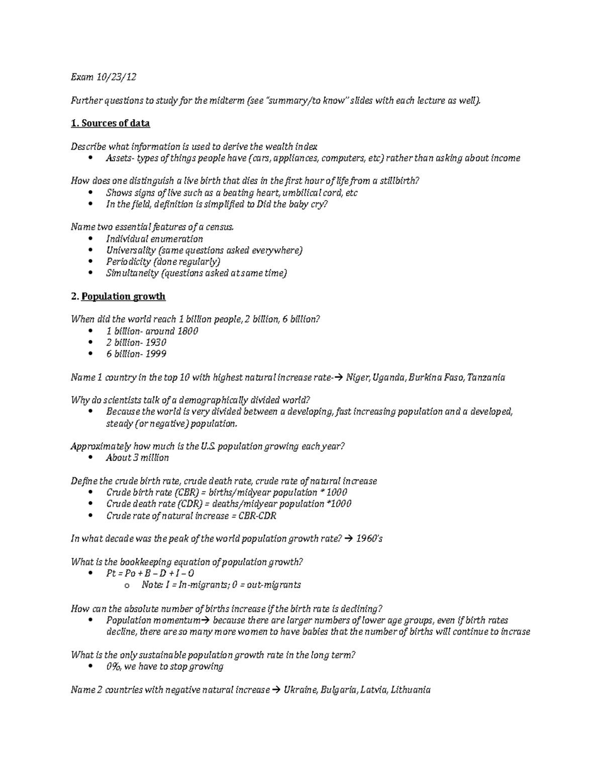 Midtermprep 12 - Summary Population, Health and Development - Exam 10 ...