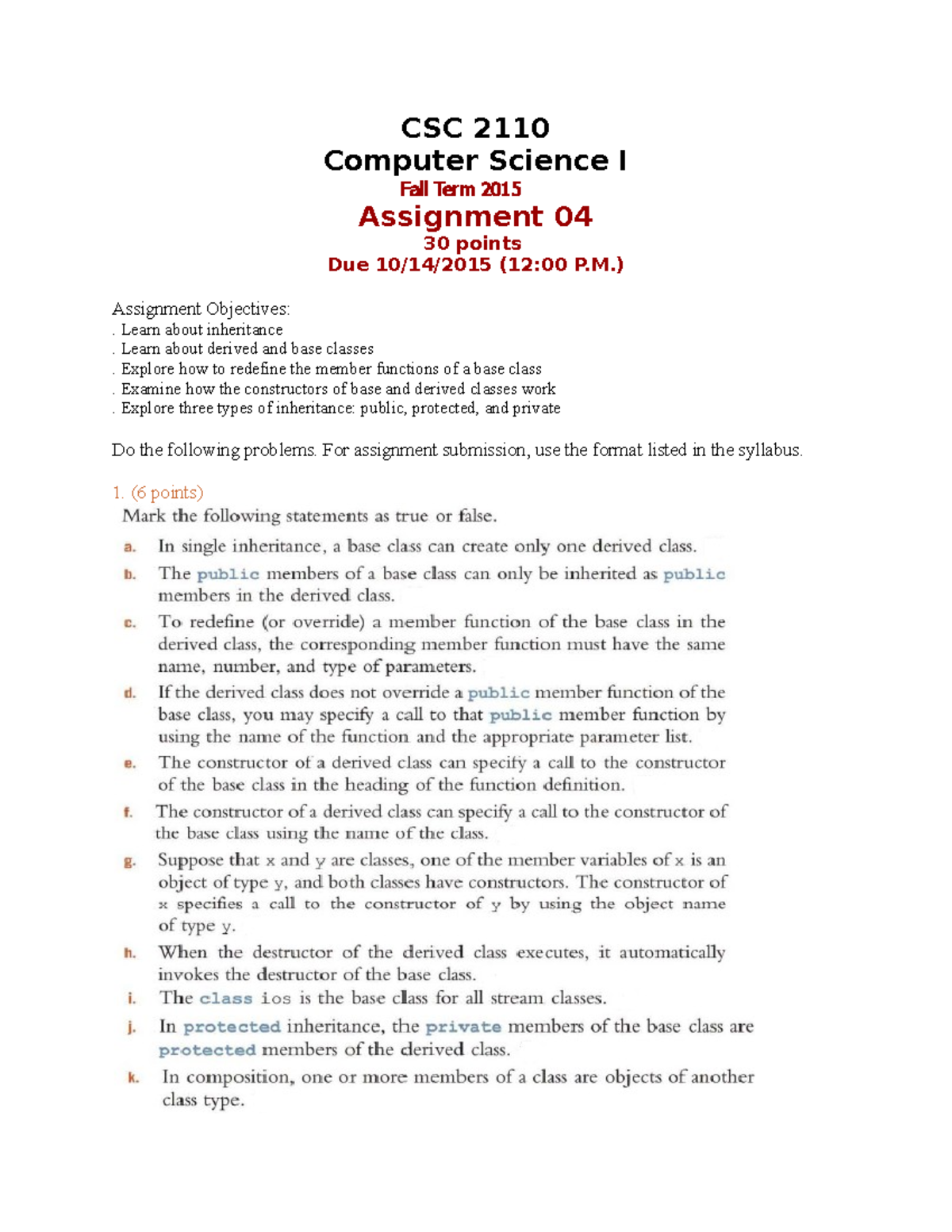 Assignment 04 - CSC 2110 - StuDocu