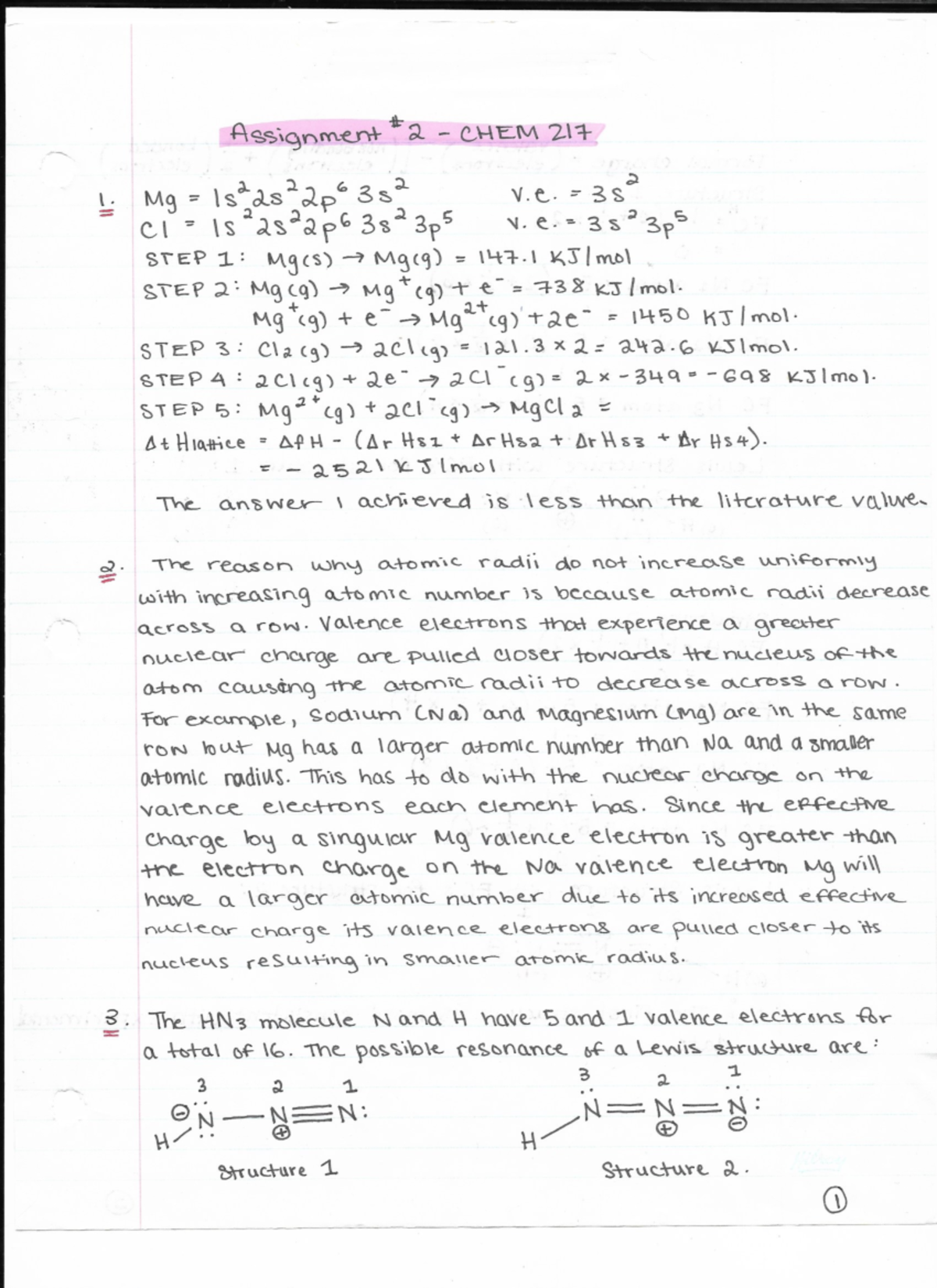 chem 217 assignment 2