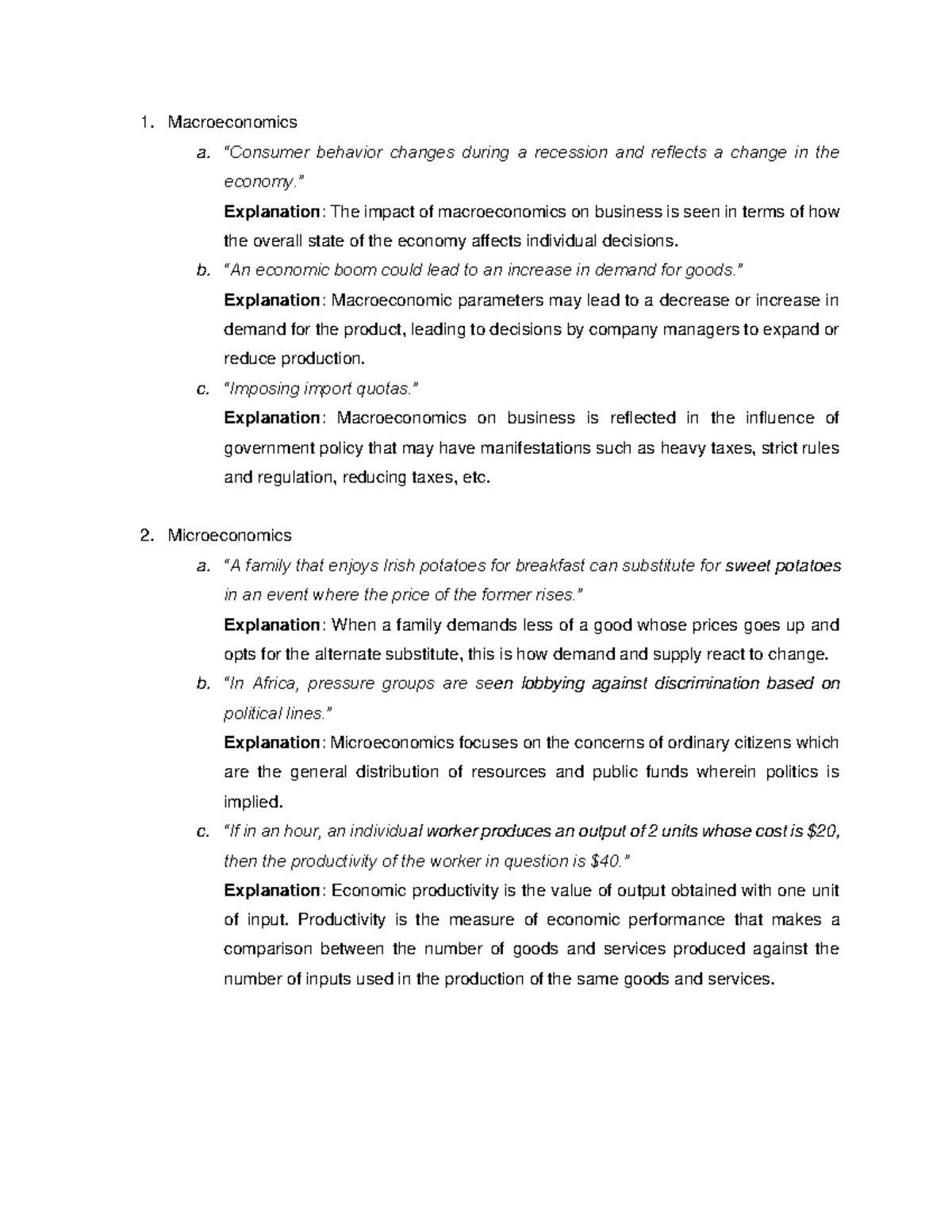 Econ Notes Macro to Micro Part 1 - Macroeconomics a. “Consumer behavior ...