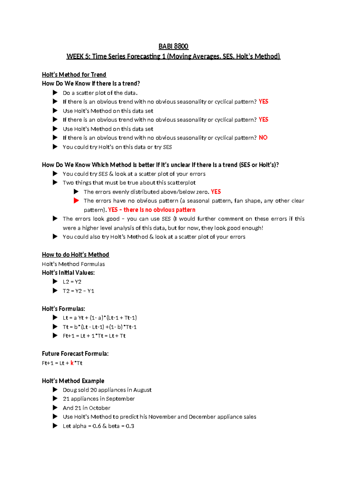 WEEK 5 Notes - Lecture during class - BABI 8800 WEEK 5: Time Series ...