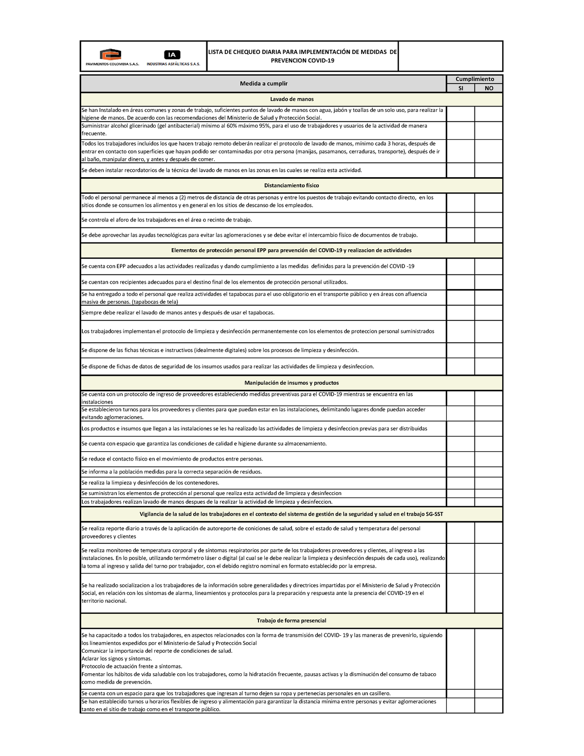 Lista De Chequeo Protocolo Fimado Jetm - SI NO LISTA DE CHEQUEO DIARIA ...