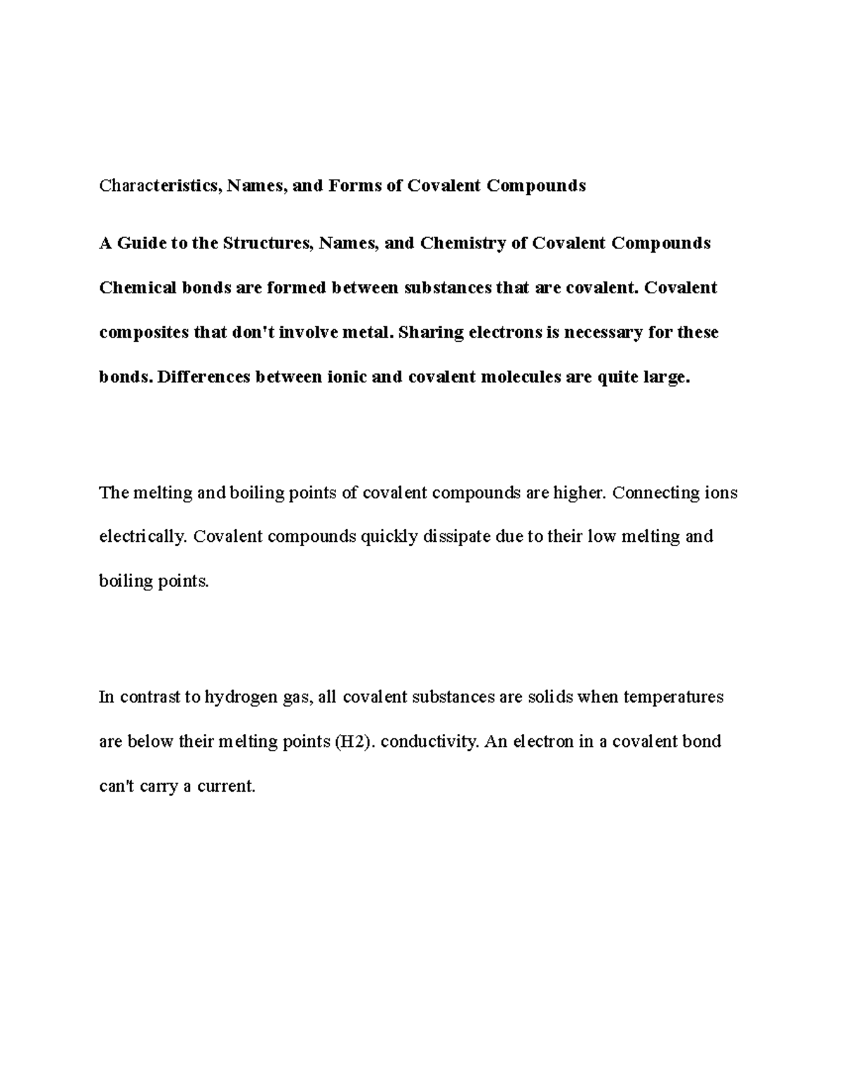 Lecture Notes CH111 9 Characteristics Names And Forms Of Covalent