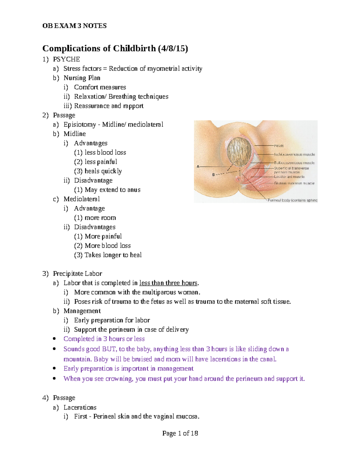 OB EXAM 3 Notes - Professor louis - Complications of Childbirth (4/8/15 ...