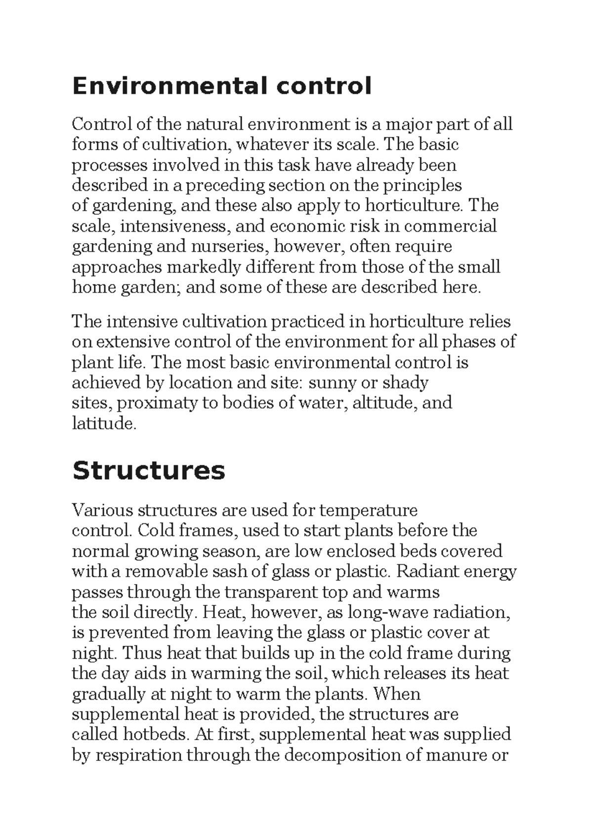 Environmental control Environmental control Control of the natural
