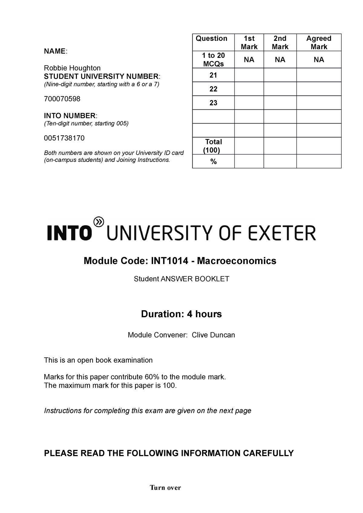 economics dissertation exeter