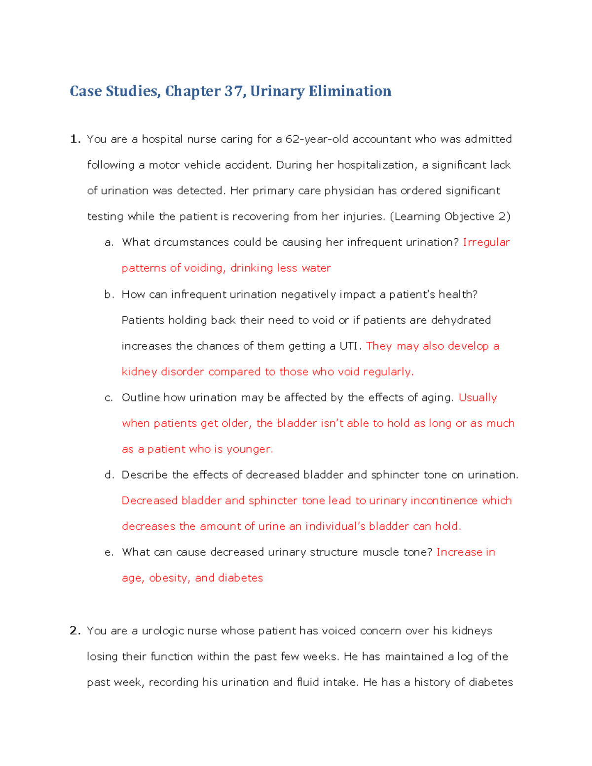 CS Chapter 37 - None - Case Studies, Chapter 37, Urinary Elimination 1 ...