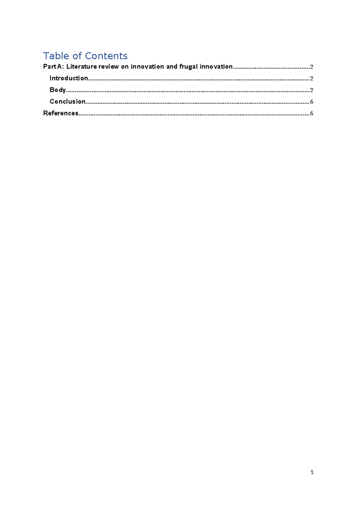 Assessment 2 PART A - Table of Contents Part A: Literature review on ...
