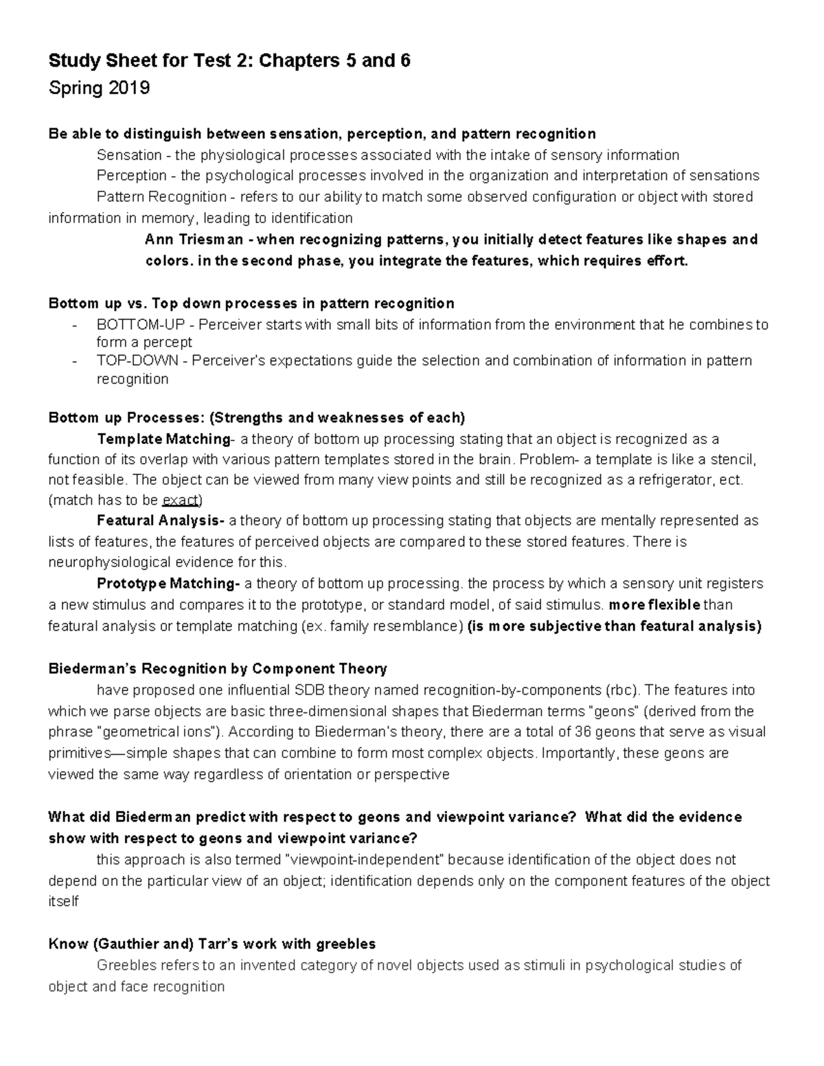 PY 470 Test 2 study guide - Study Sheet for Test 2: Chapters 5 and 6 ...