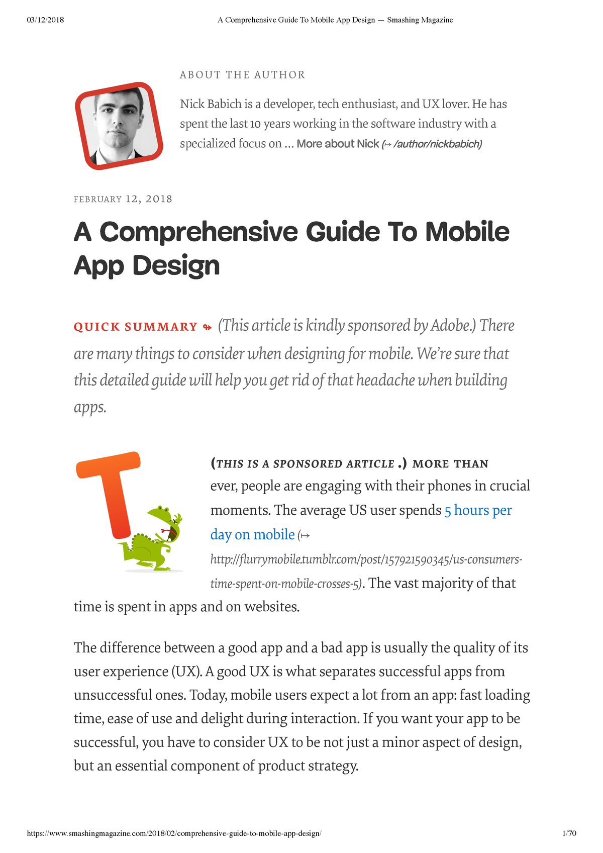 A Comprehensive Guide To Mobile App Design - FEBRUARY Q U I C K S U M M ...