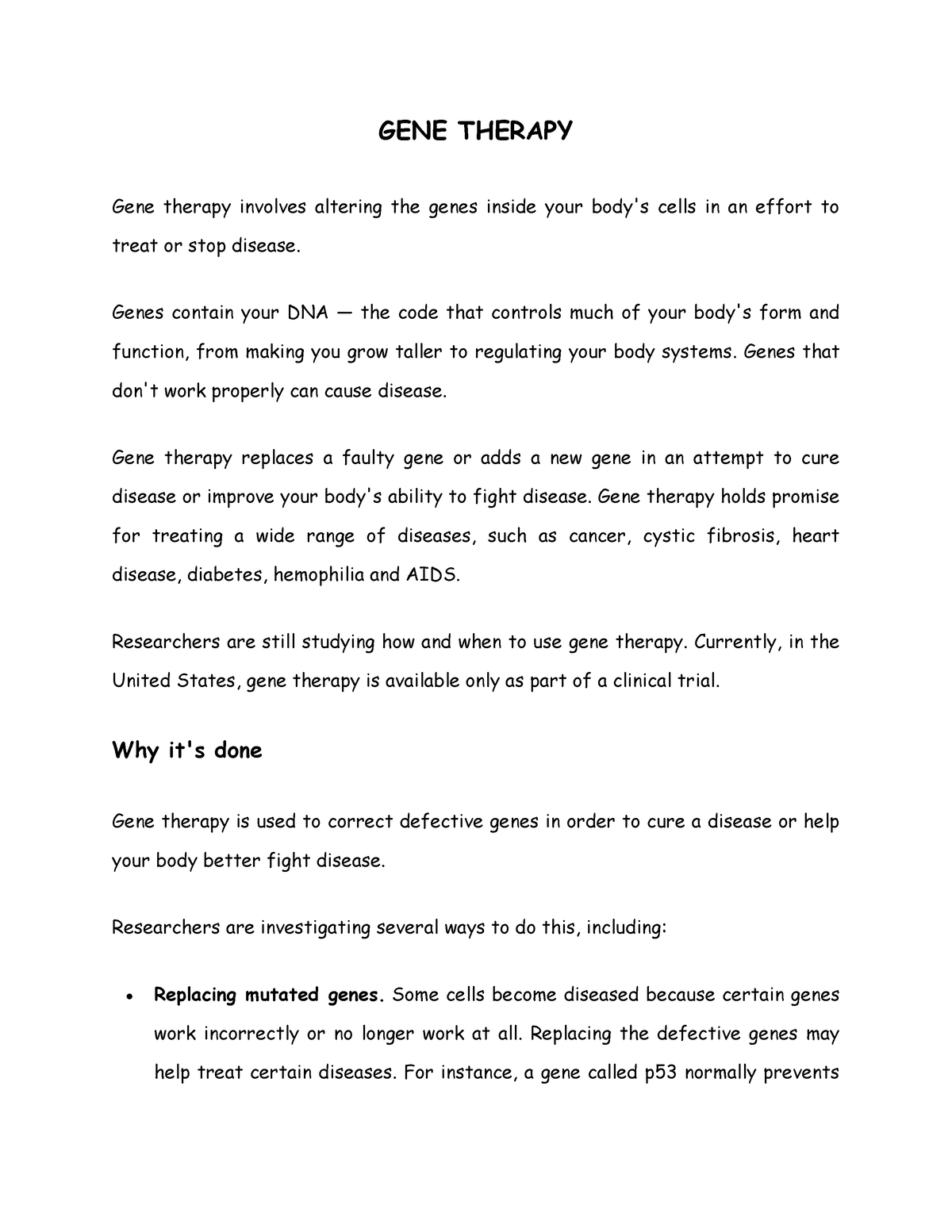 what do you think about gene therapy essay