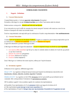 UE1 Ethologie - Cours - UE1/ FONDEMENTS ET GRANDS CONCEPTS DE LA ...