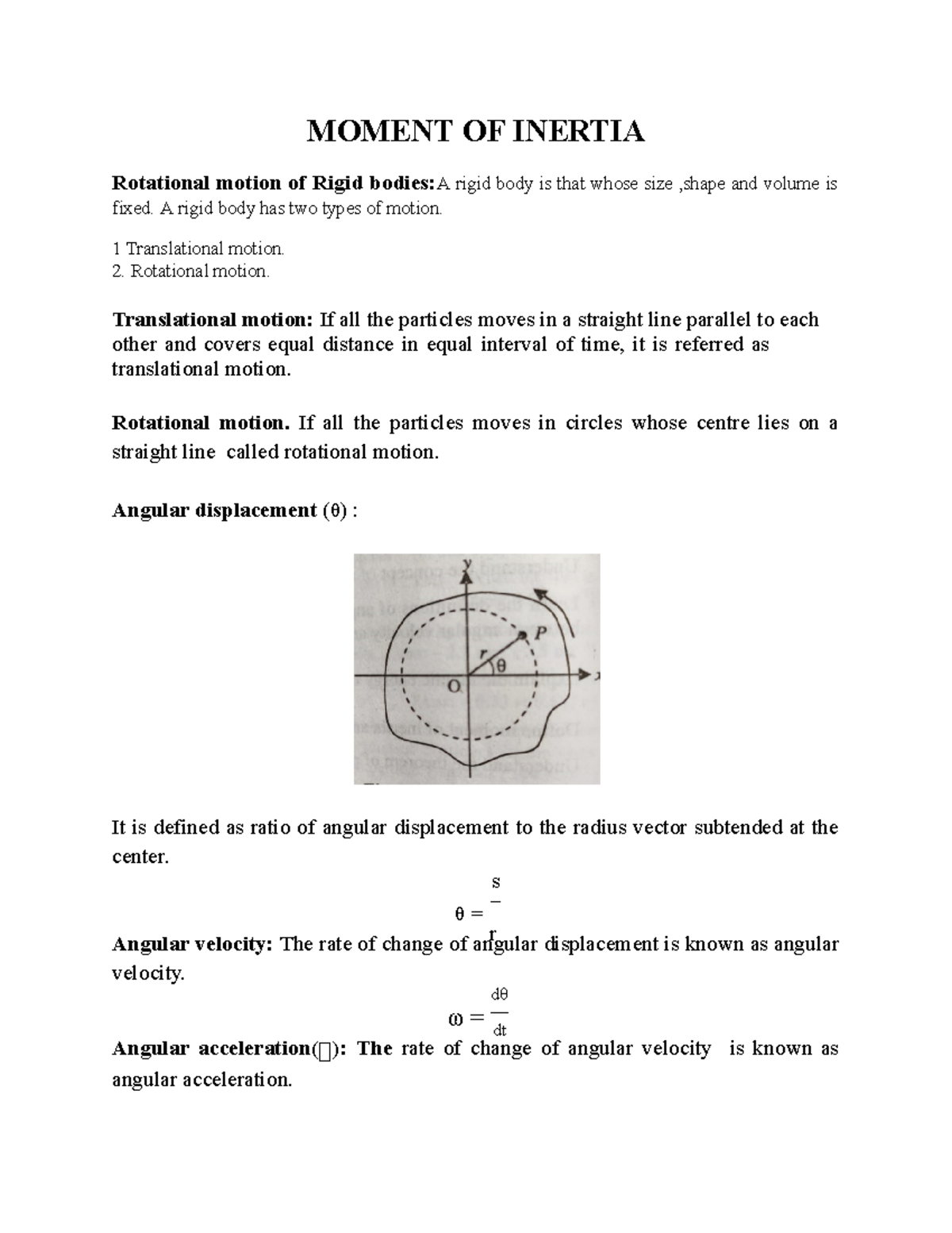 Moment of Inertia - MOMENT OF INERTIA Rotational motion of Rigid bodies ...