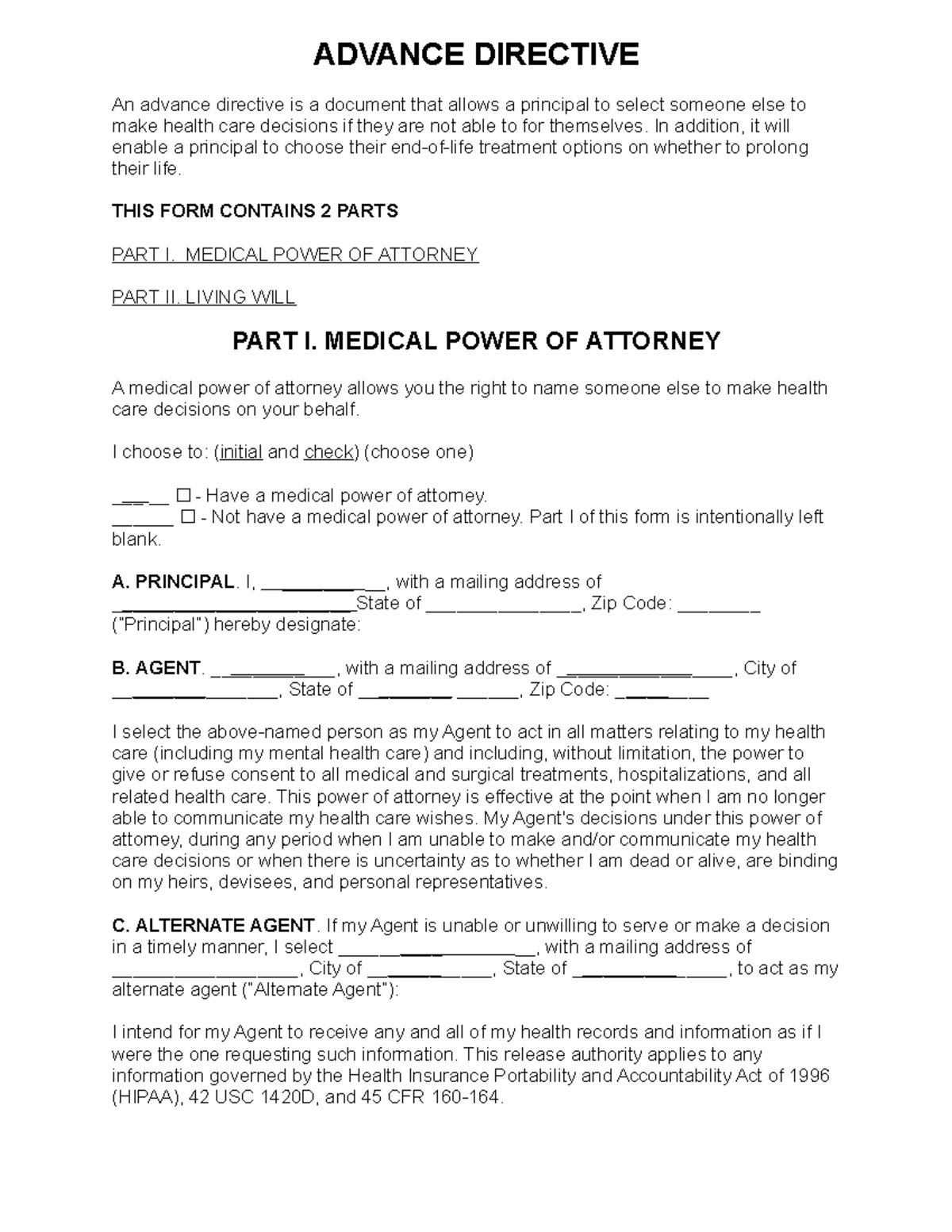 Advanced directive form 3 - ADVANCE DIRECTIVE An advance directive is a ...