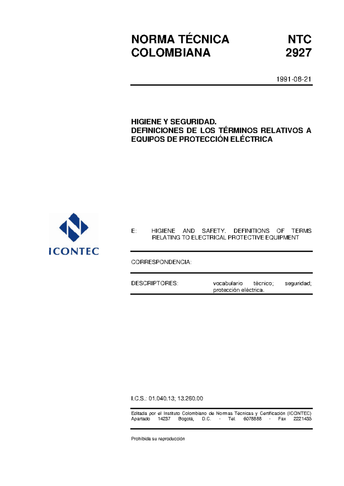 NTC2927 - NTC Electricidad - NORMA TÉCNICA NTC COLOMBIANA 2927 1991-08 ...