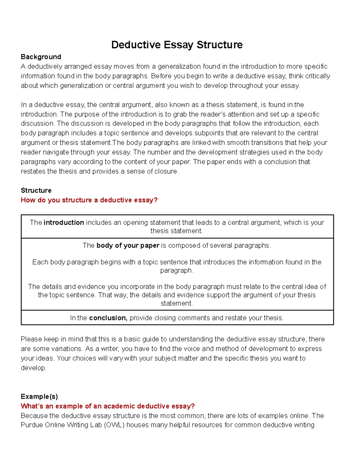 deductive essay analysis