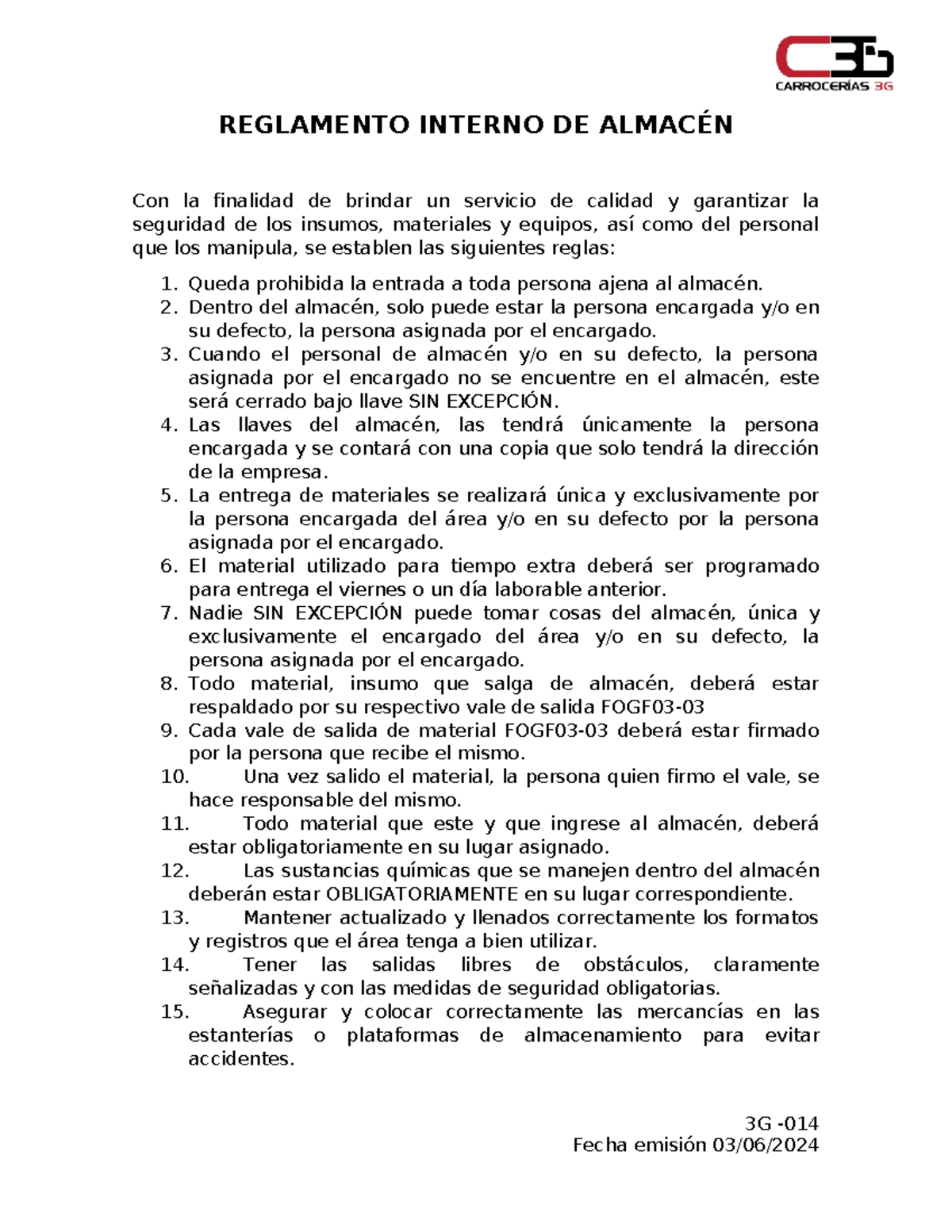 Reglamento Almacén -1 - REGLAMENTO INTERNO DE ALMACÉN Con la finalidad