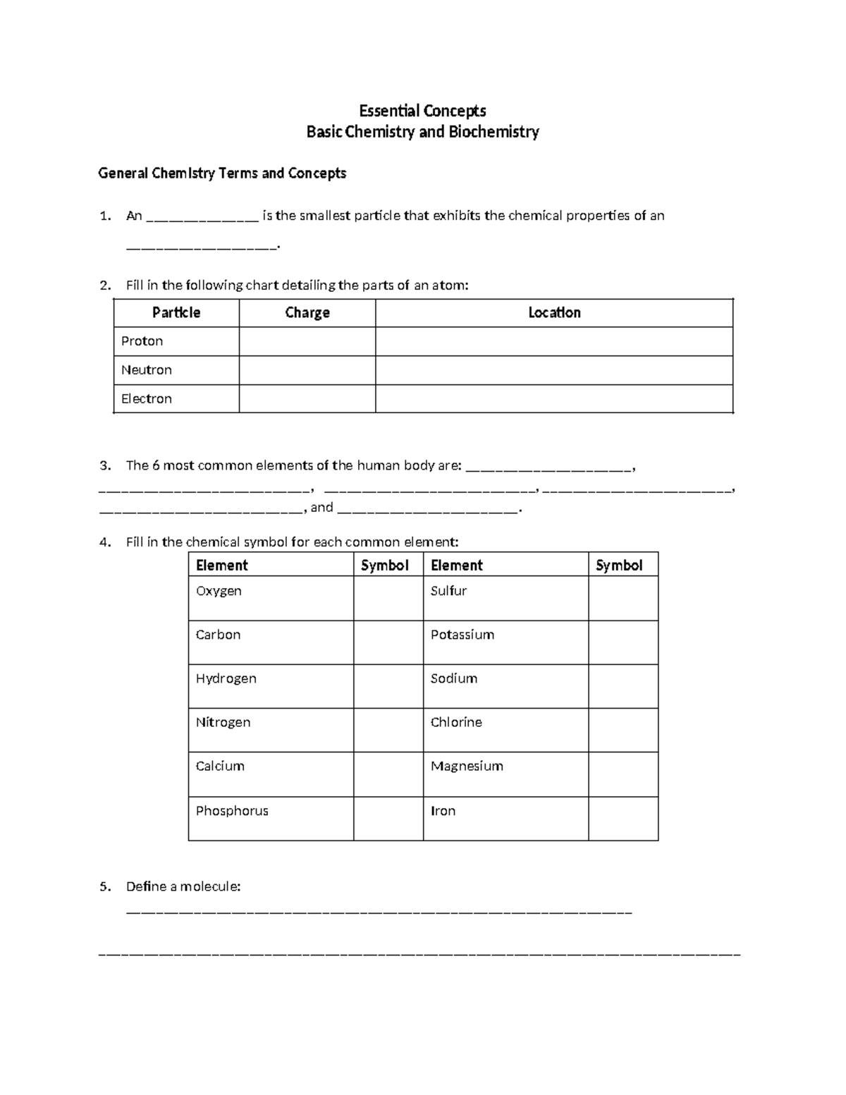Basic Chemistry and Biochemistry - Essential Concepts Basic Chemistry ...