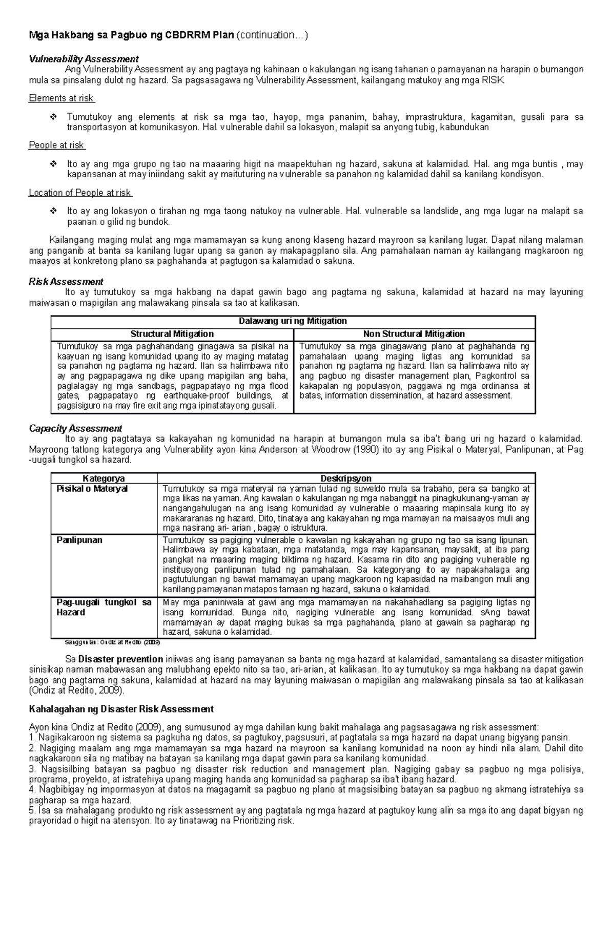 Vulnerability, Capacity, RISK Assessment - Mga Hakbang Sa Pagbuo Ng ...