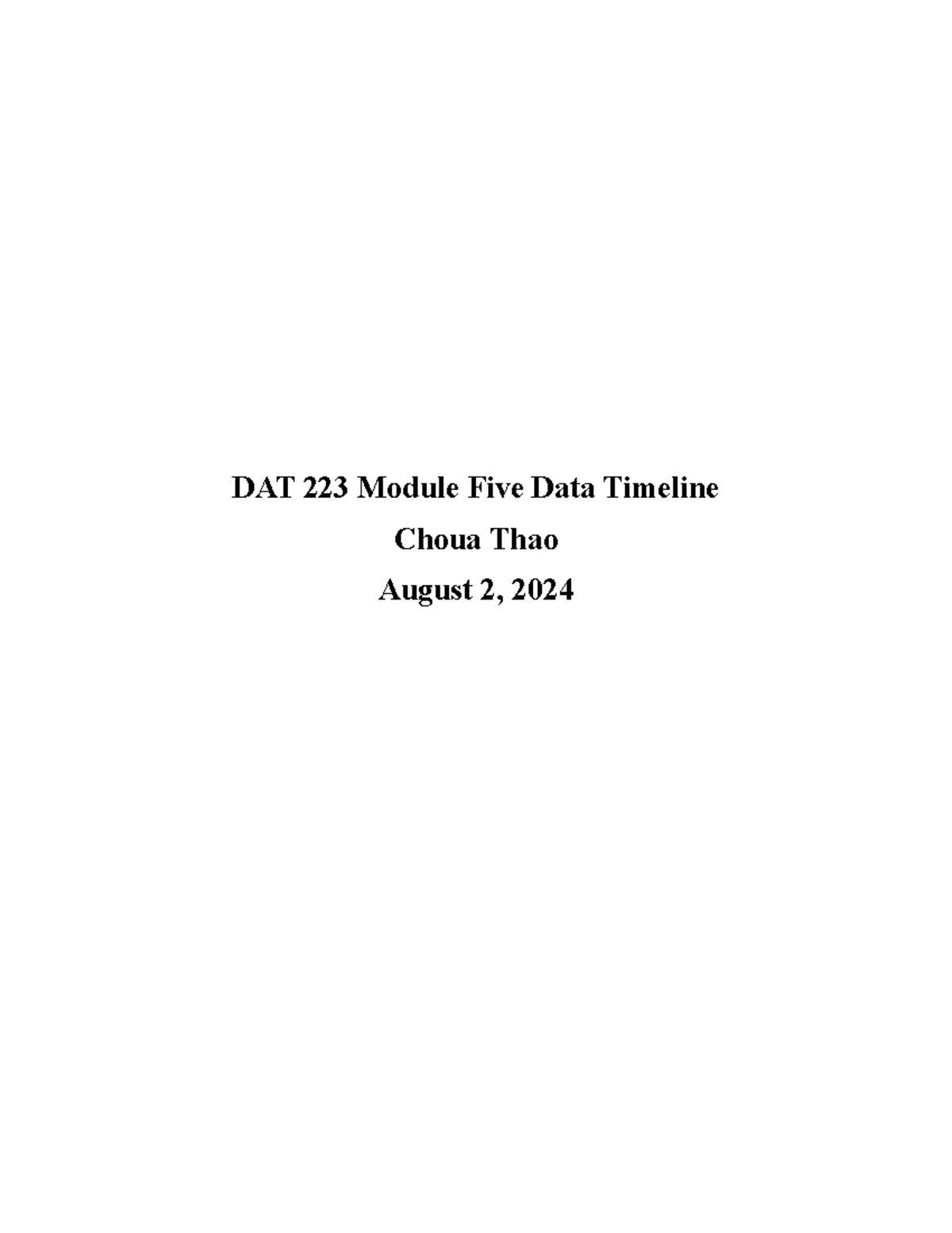 DAT 223 Module Five Data Timeline - DAT 223 Module Five Data Timeline ...
