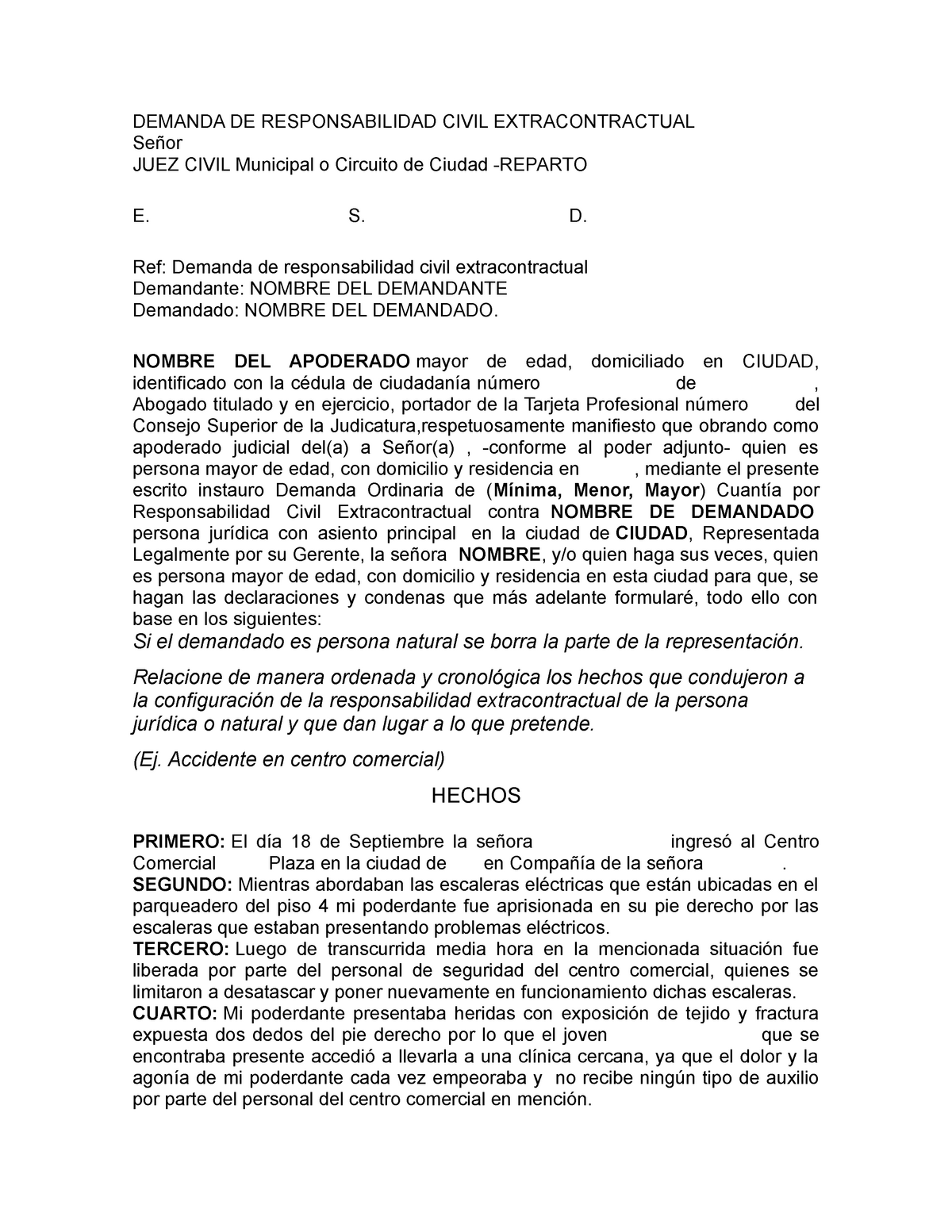 Demanda DE Responsabilidad Civil Extracontractual - DEMANDA DE RESPONSABILIDAD  CIVIL - Studocu