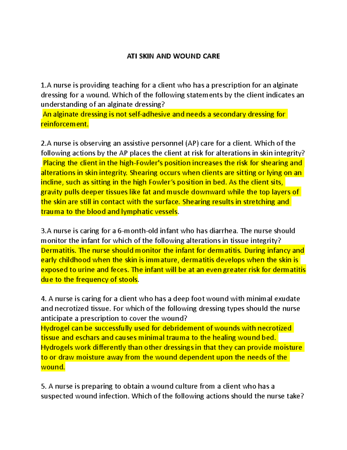 ATI SKIN AND Wound CARE ATI NURSING COURSE ATI SKIN AND WOUND CARE