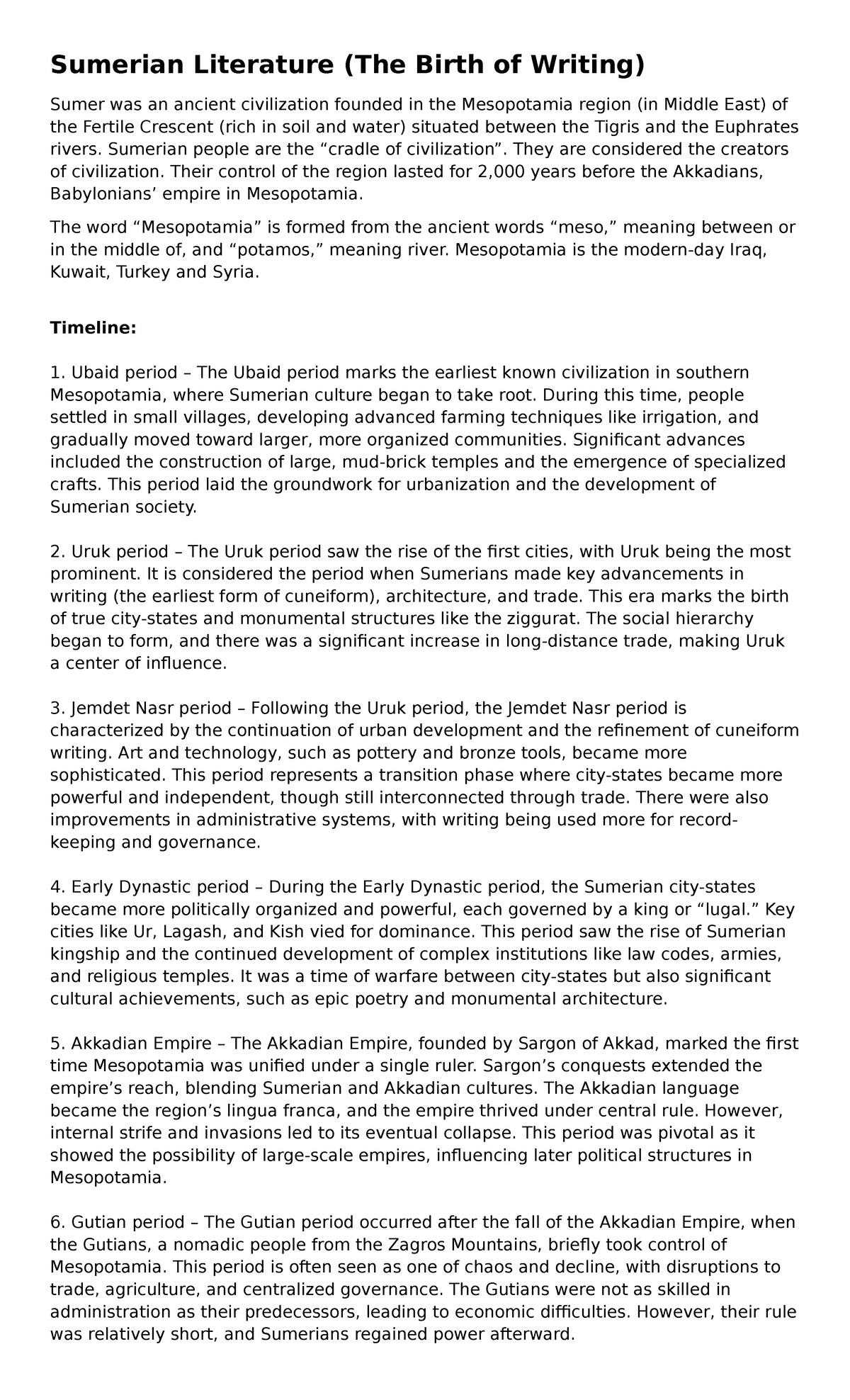 Sumerian Literature Fact Sheet - Sumerian Literature (The Birth of ...