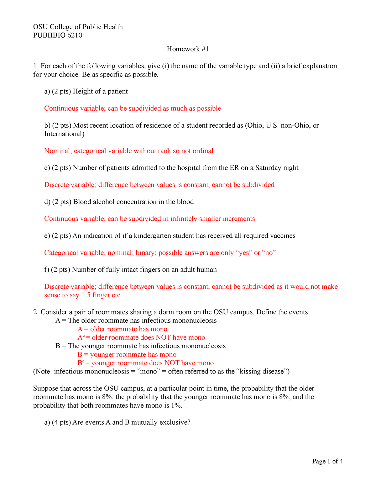 Hw1 Hw1 Osu College Of Public Health Pubhbio 6210 Homework 1 For Each Of The Following 7131