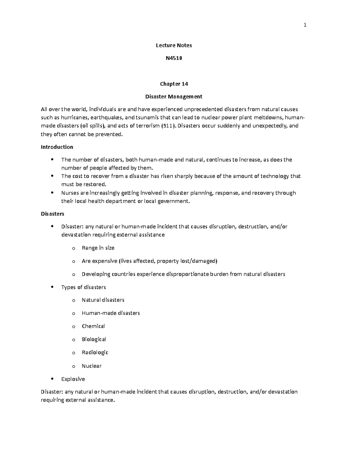 Week 12 Notes Disaster Management and Surveillance - Lecture Notes N ...