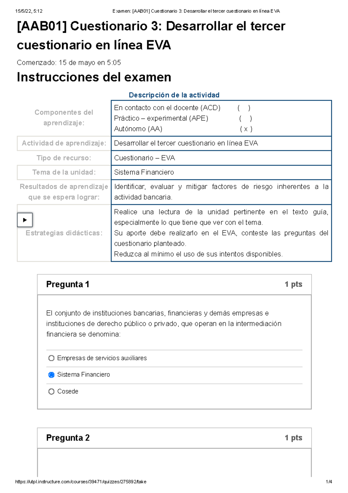 Examen [AAB01] Cuestionario 3 Desarrollar El Tercer Cuestionario En ...