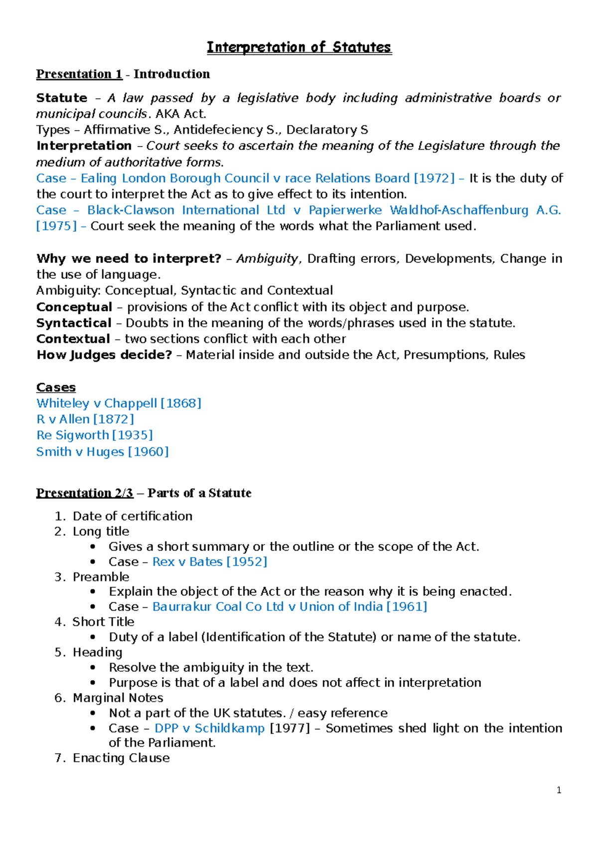 Interpretation of Statutes Interpretation of Statutes Presentation 1