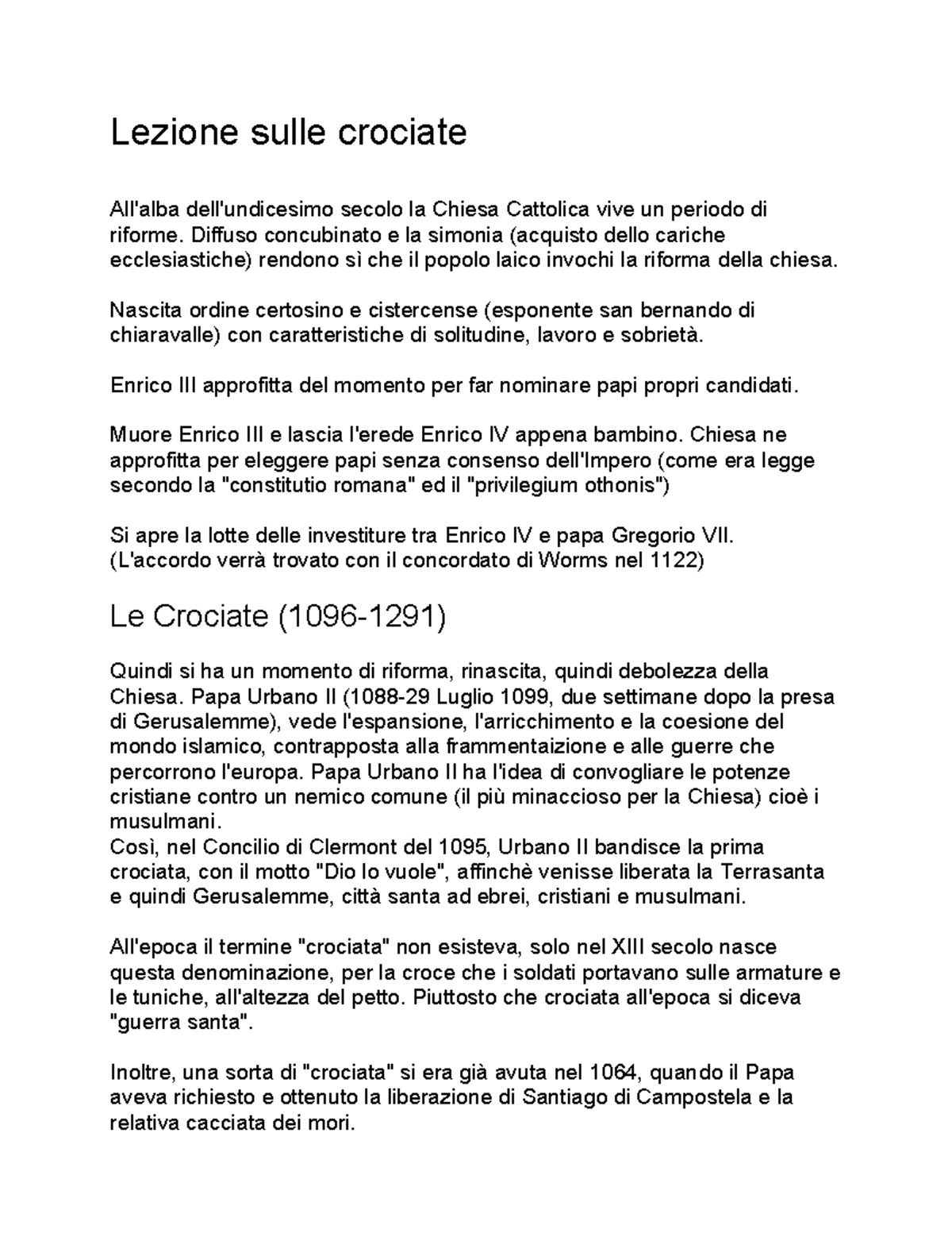 Lezione sulle crociate Lezione sulle crociate All'alba dell