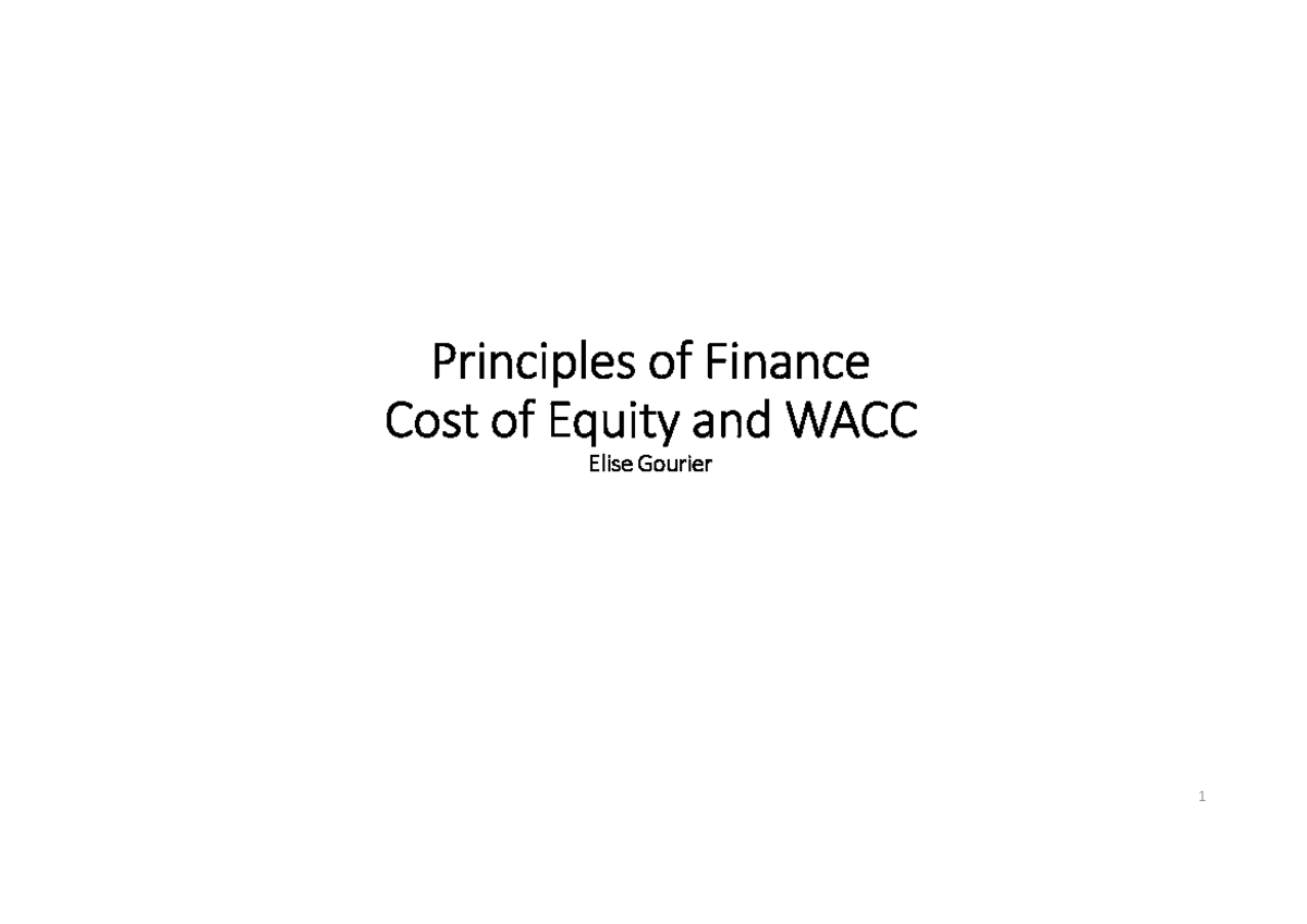 Costof Equity WACC Principles of Finance Cost of Equity and WACC