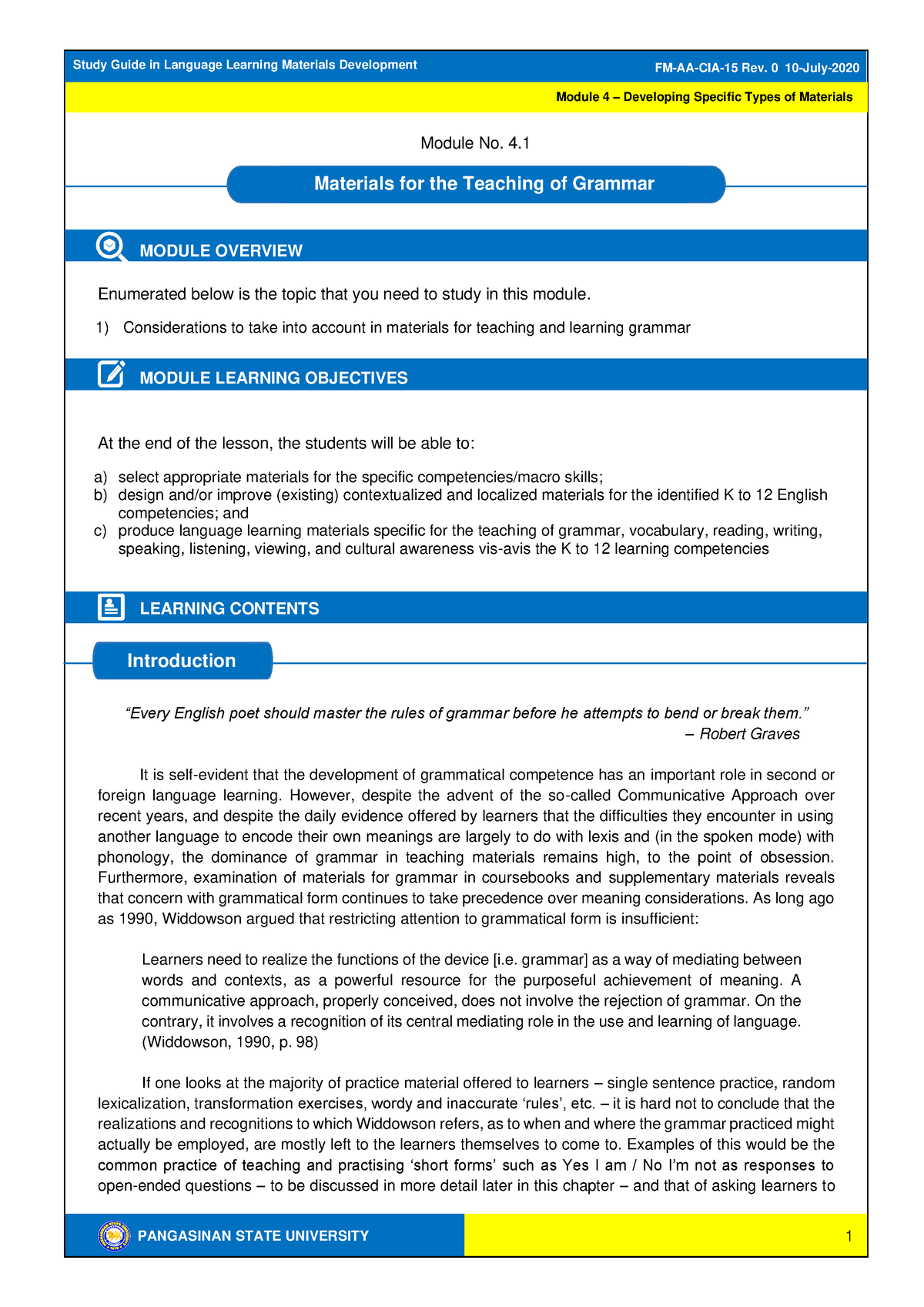 Study Guide 4 - Dfghjkl - Fm-aa-cia-15 Rev. 0 10-july- Pangasinan State 