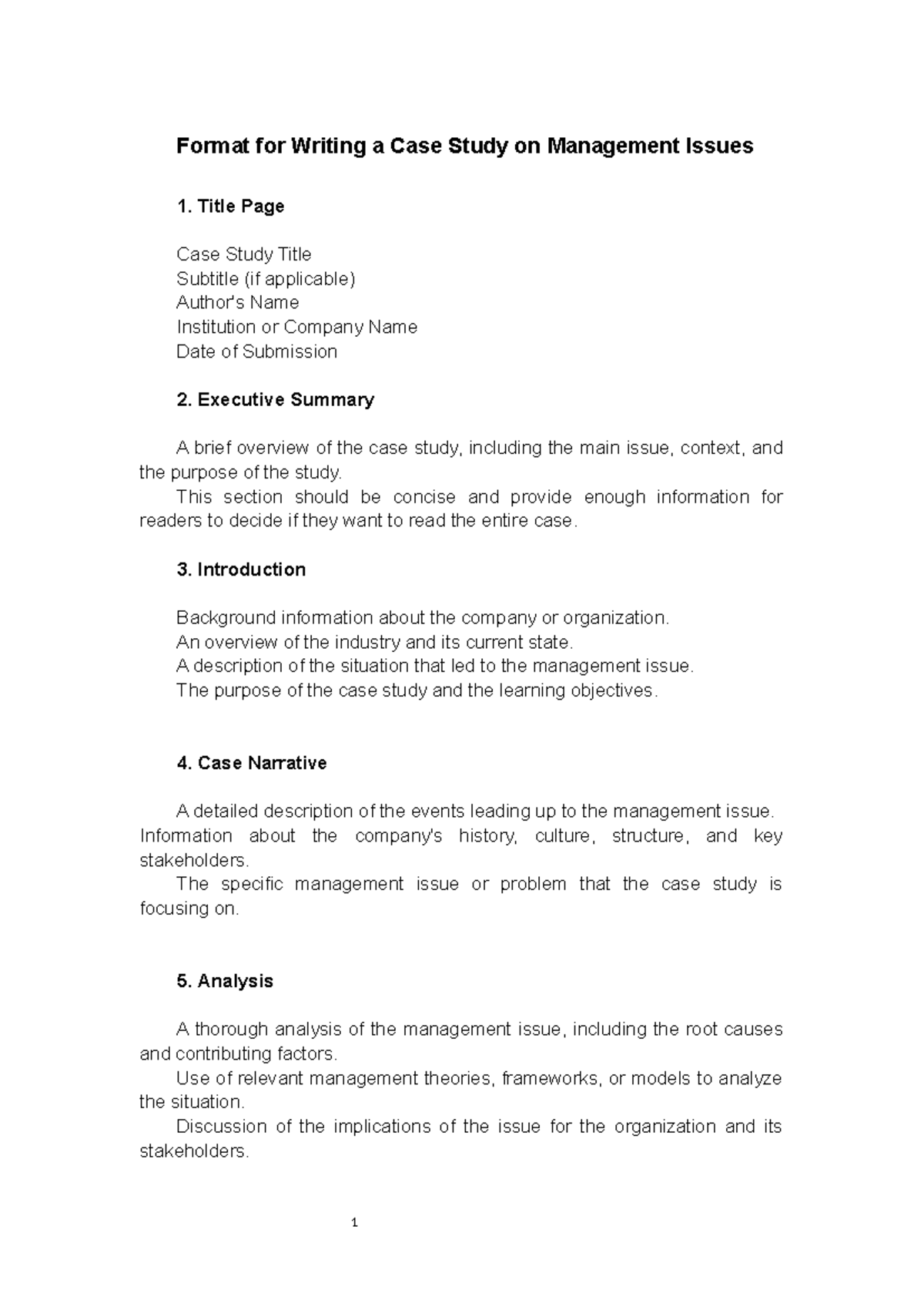 Format for Writing a Case Study on Management Iss - Title Page Case ...