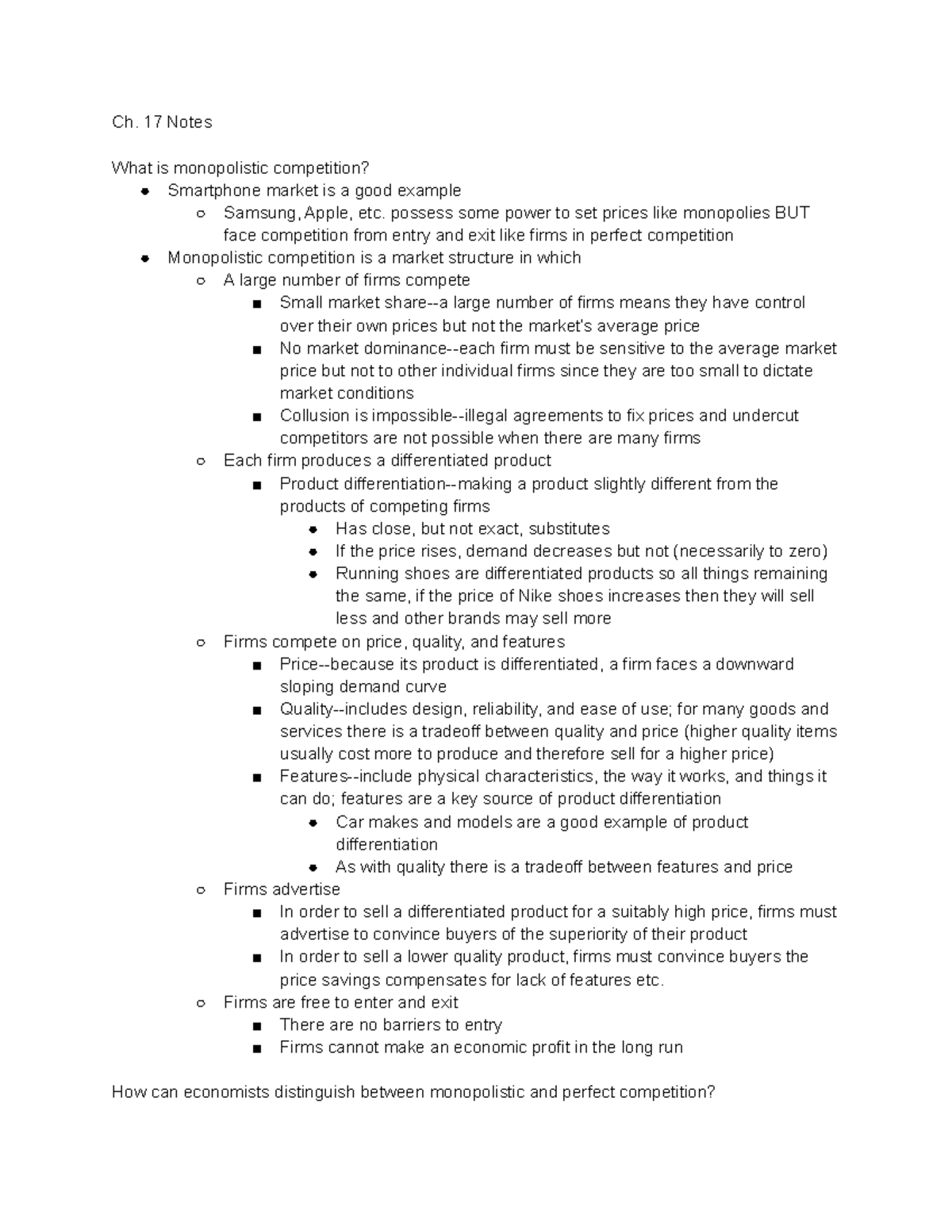 Monopolisitc Competition - Ch. 17 Notes What is monopolistic ...