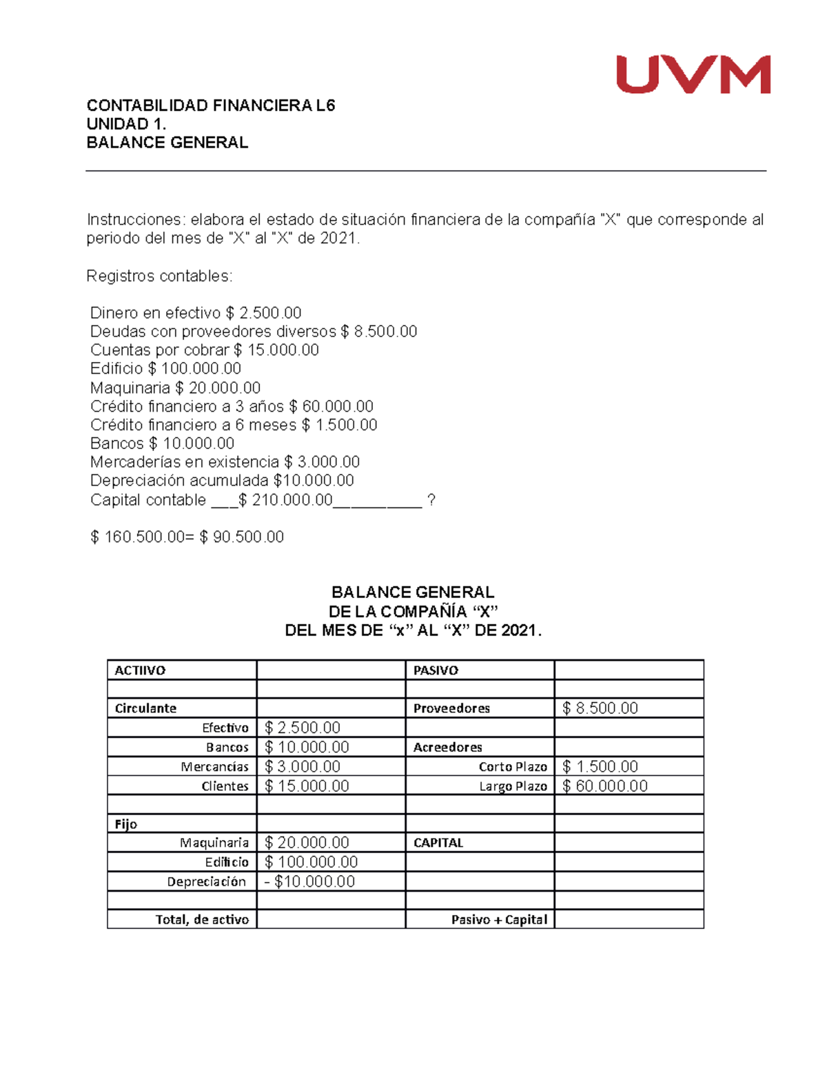 Actividad 1 Balance General - Contabilidad Financiera - UVM - Studocu