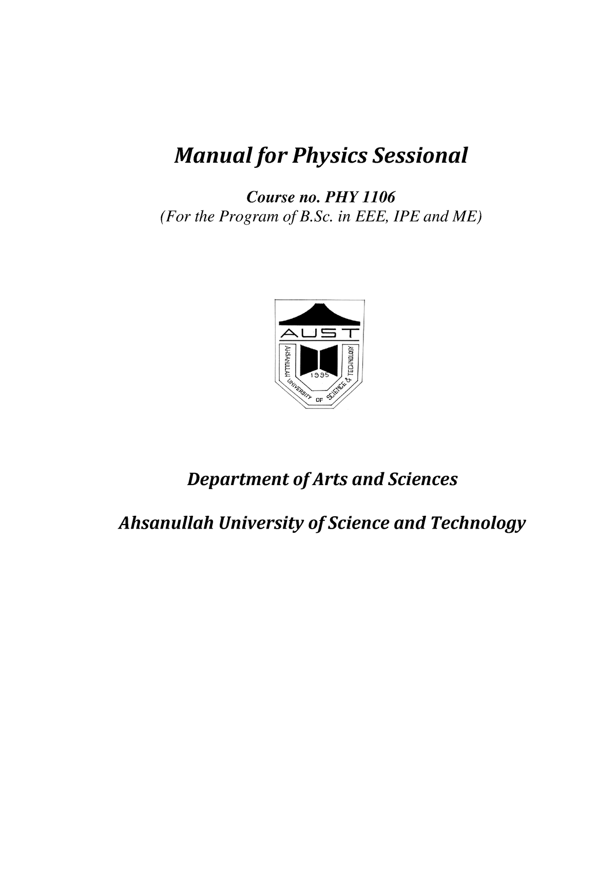 Lab Manual Physics-1 - Hi Hi - Manual For Physics Sessional Course No 