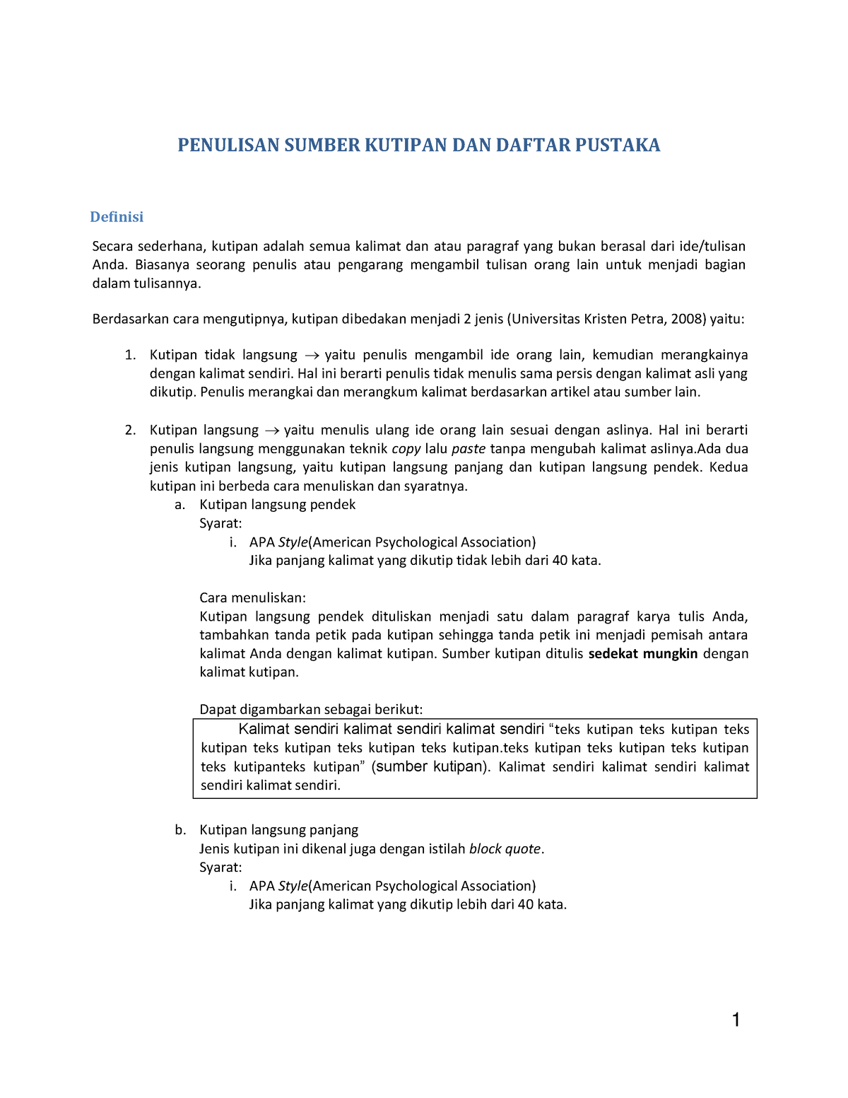 Penulisan Sumber Kutipan DAN Daftar Pustaka - PENULISAN SUMBER KUTIPAN ...