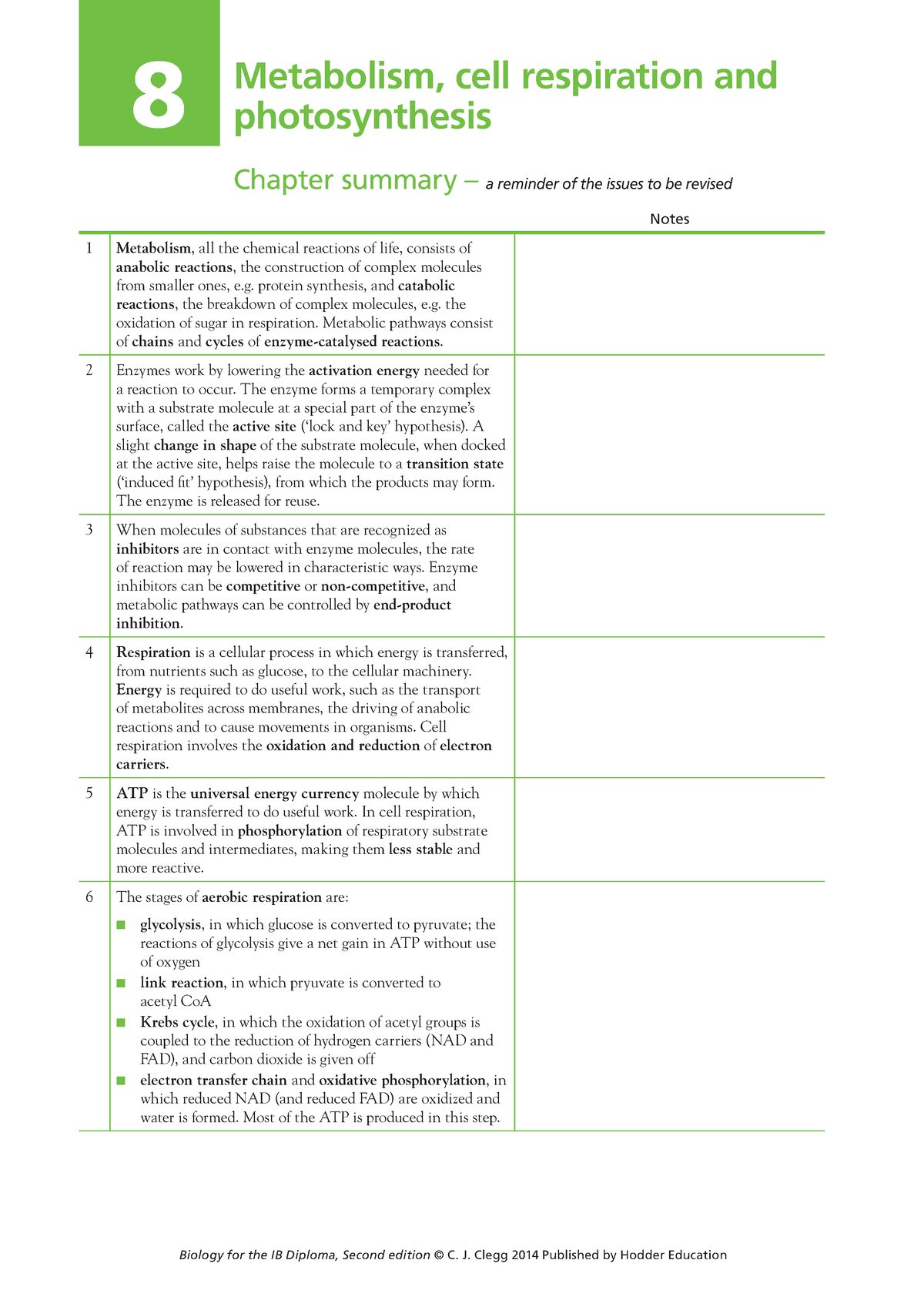 Biology-for-the-IB-Diploma Chapter-8-Summary - 8 Metabolism, Cell ...