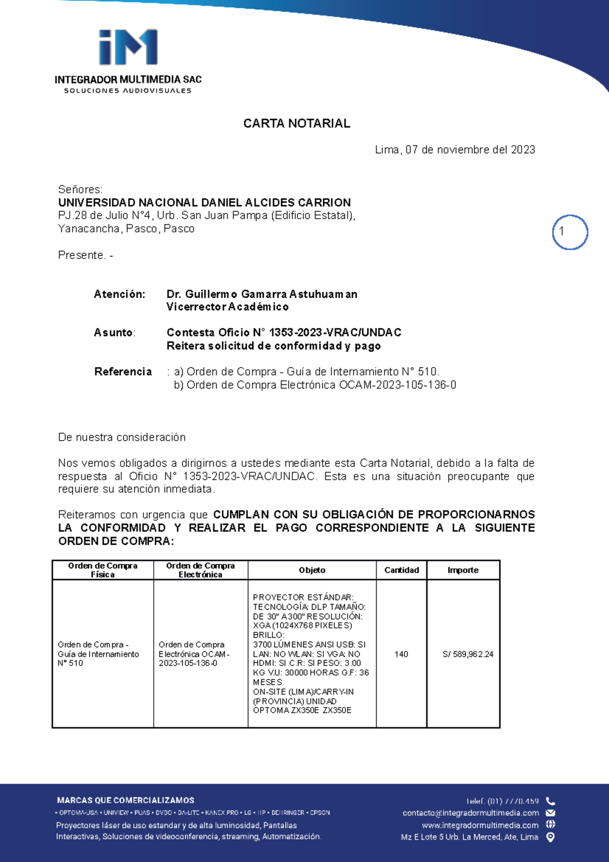 Carta Final A Undac 2 061123 Carta Notarial Lima 07 De Noviembre Del 2023 Señores 8751